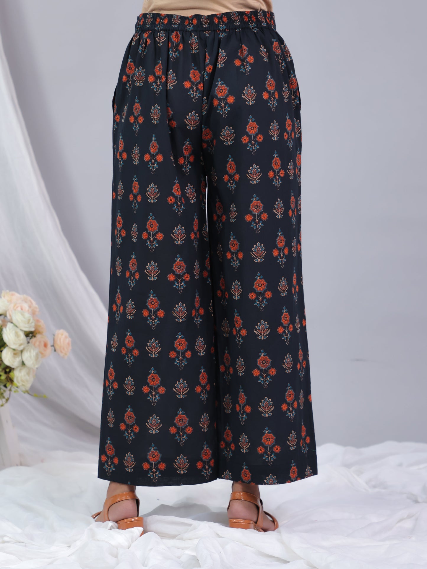 Soft Cotton Floral High Low Black Kurta