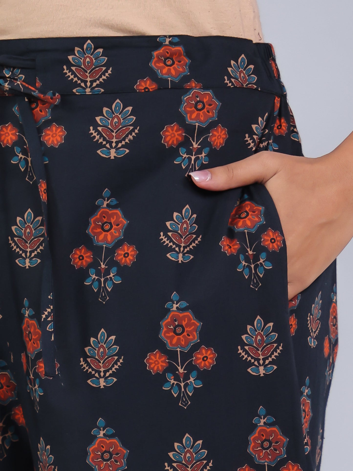 Soft Cotton Floral High Low Black Kurta