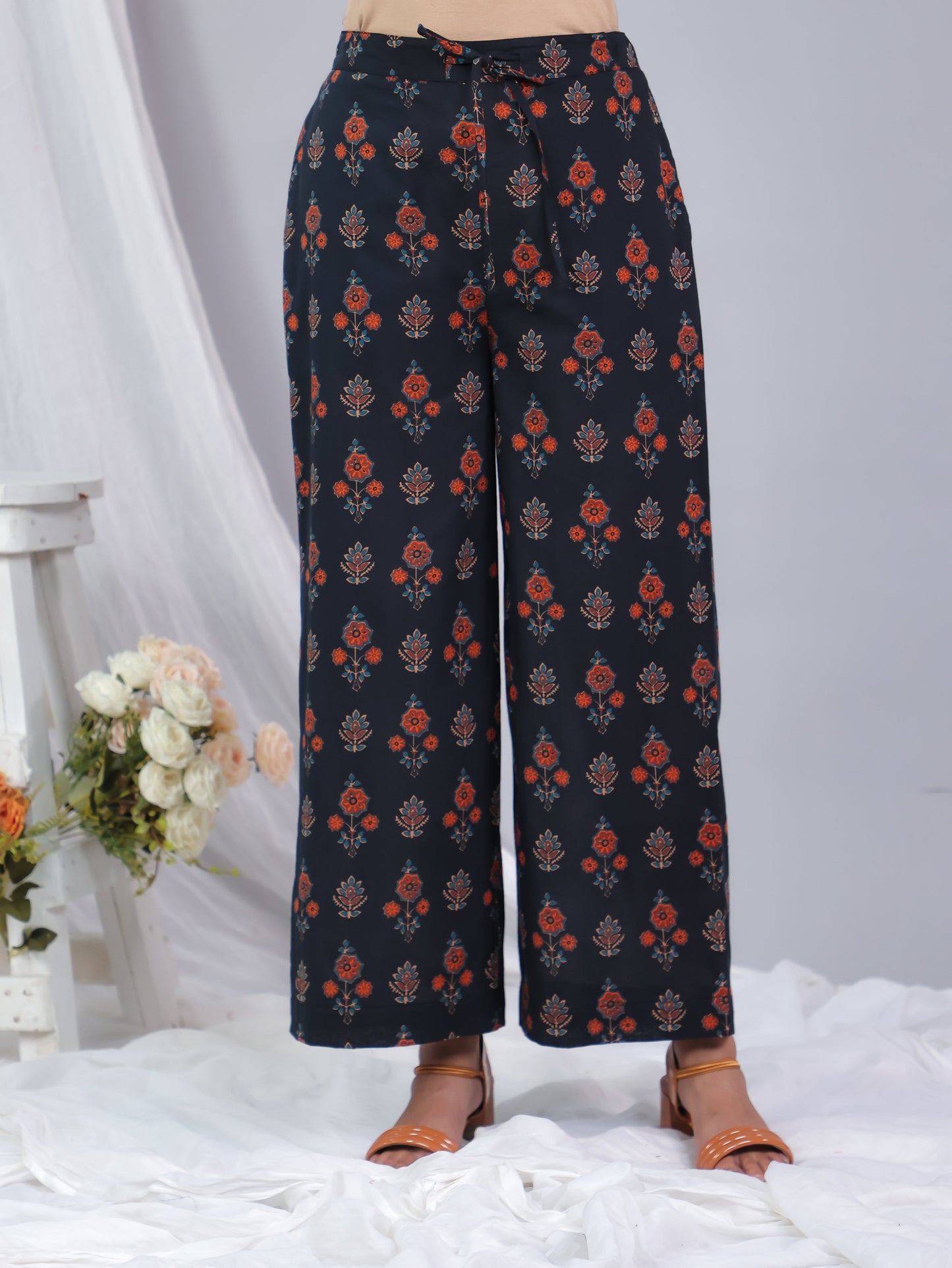 Soft Cotton Floral High Low Black Kurta