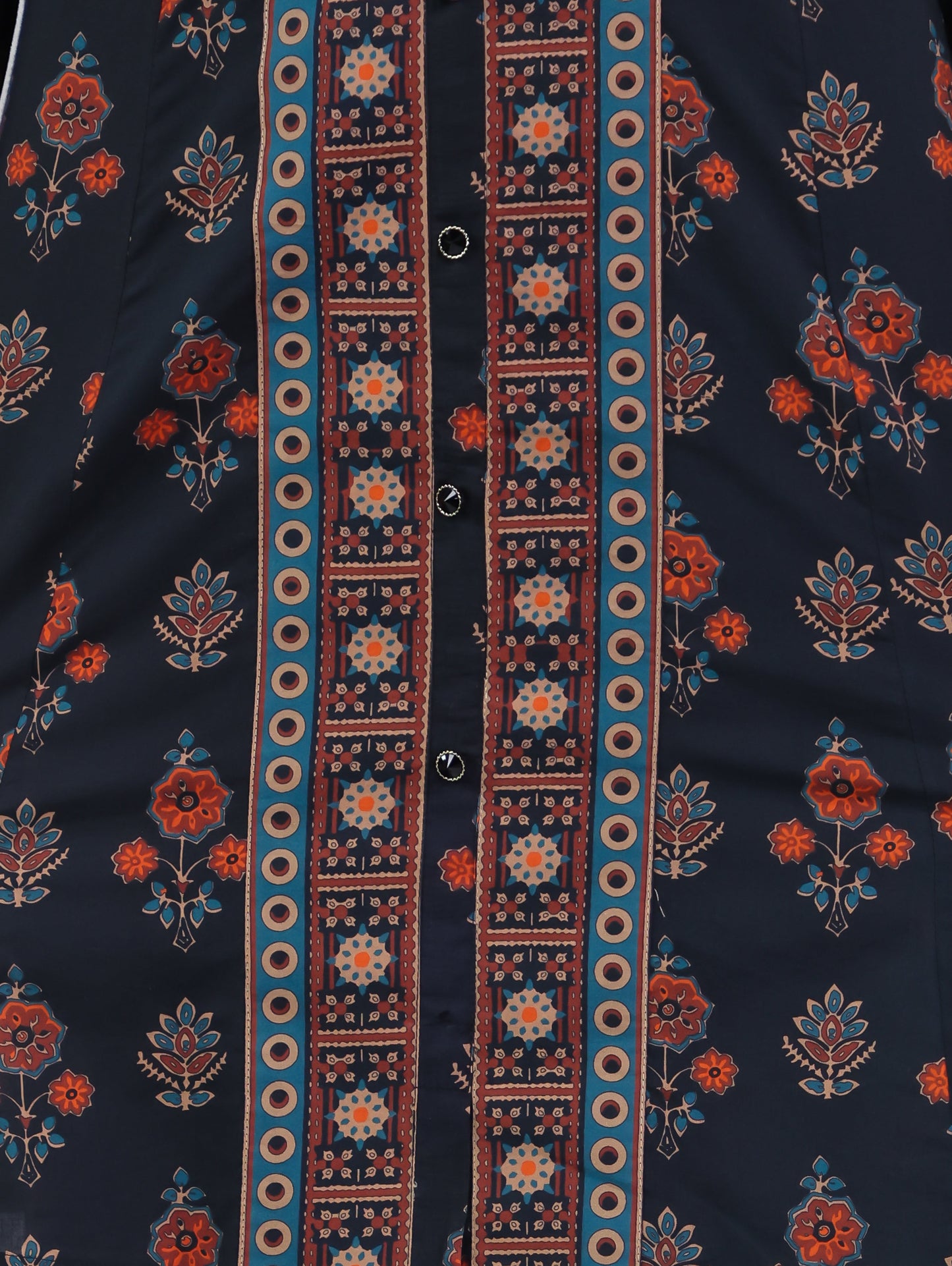 Soft Cotton Floral High Low Black Kurta
