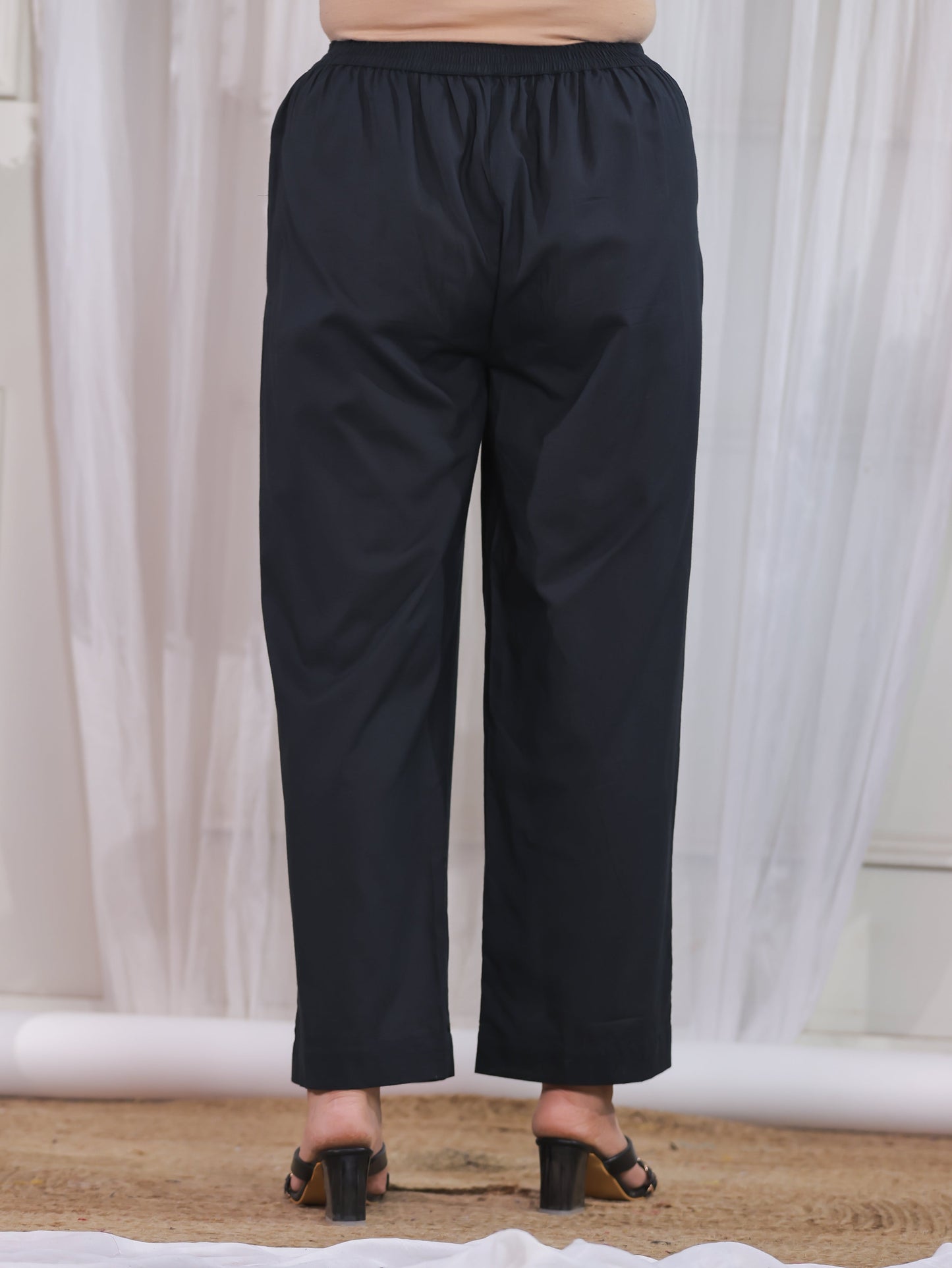 Soft Cotton Solid Black Straight Trousers