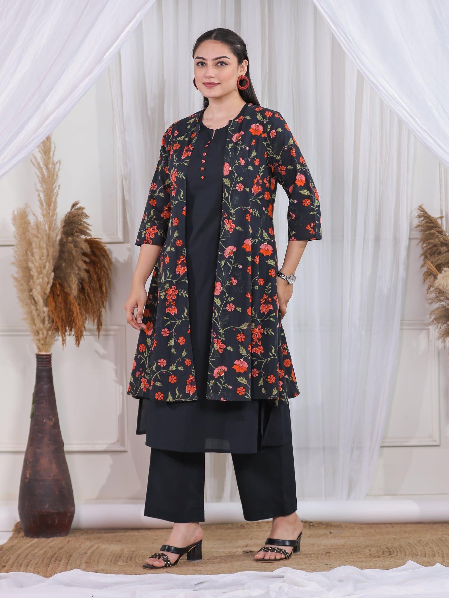 Soft Cotton Floral Black Jacket