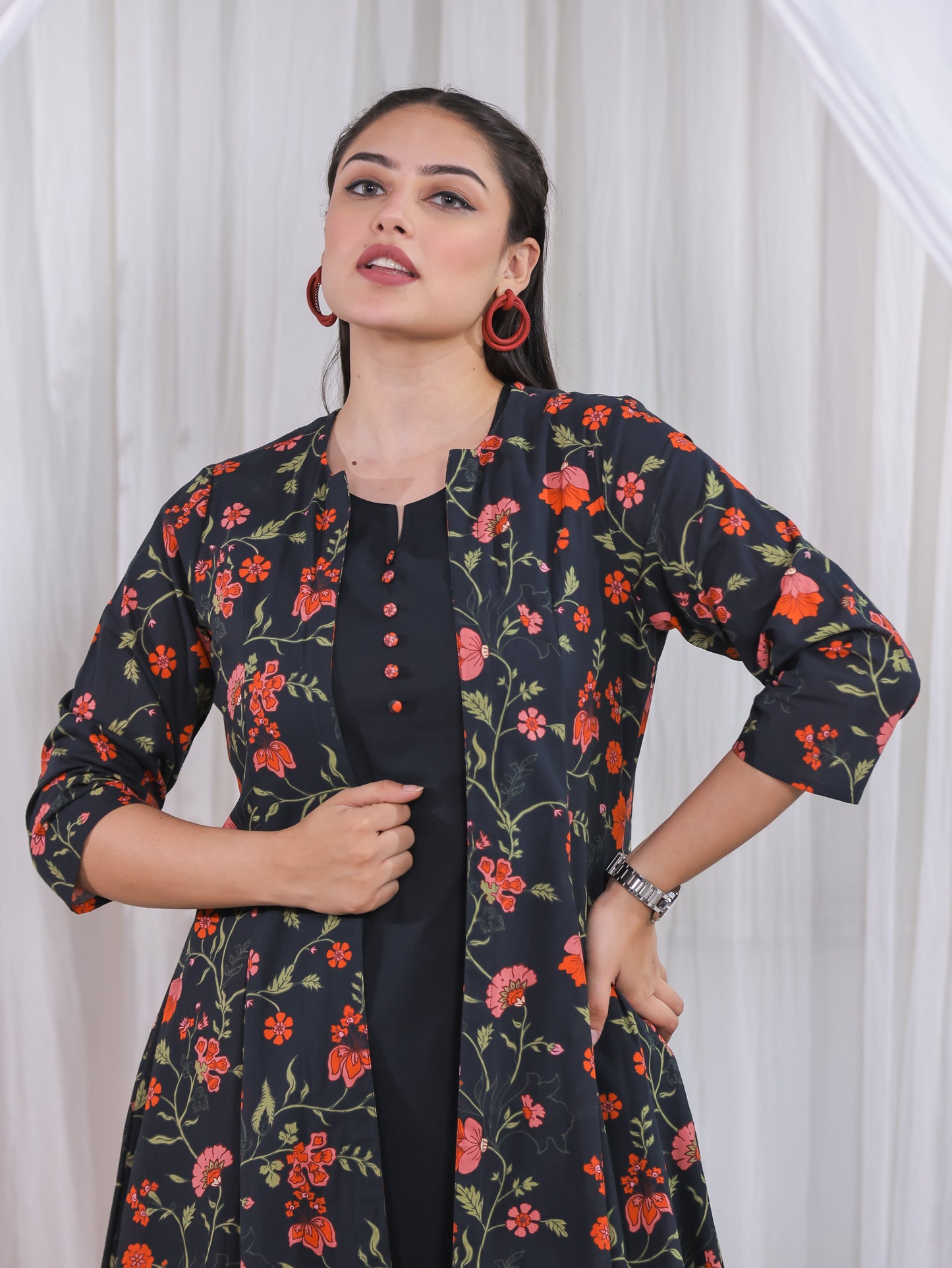 Soft Cotton Solid A-line Black Kurta