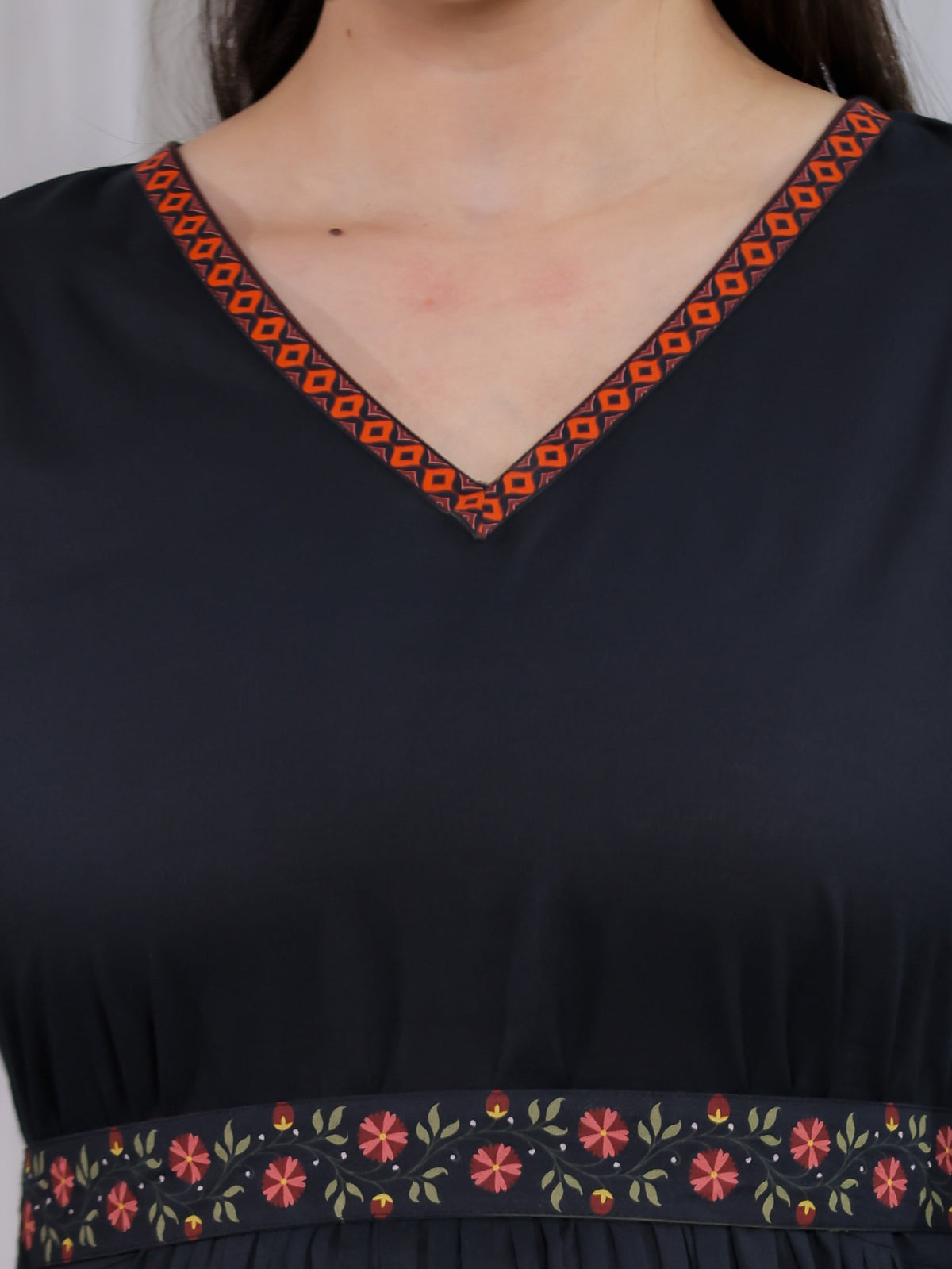 Soft Cotton Solid Anarkali Black Dress (With Belt)