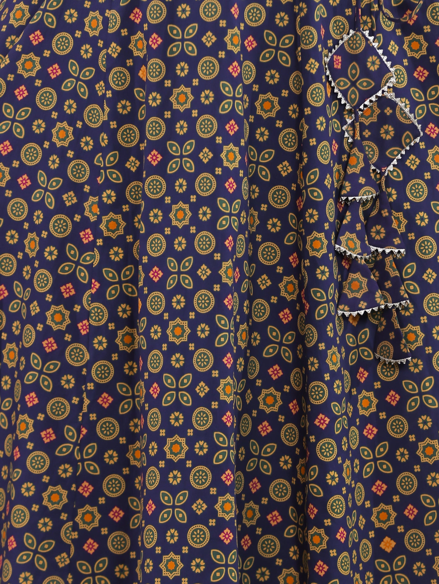 Soft Cotton Geometric Angrakha Navy Blue Kurta