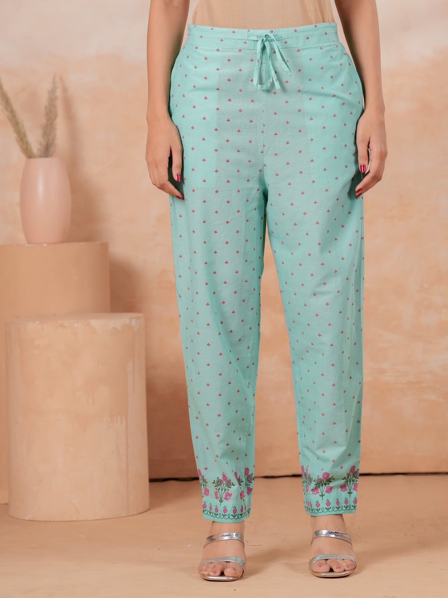 Soft Cotton Floral Straight Turquoise Kurta