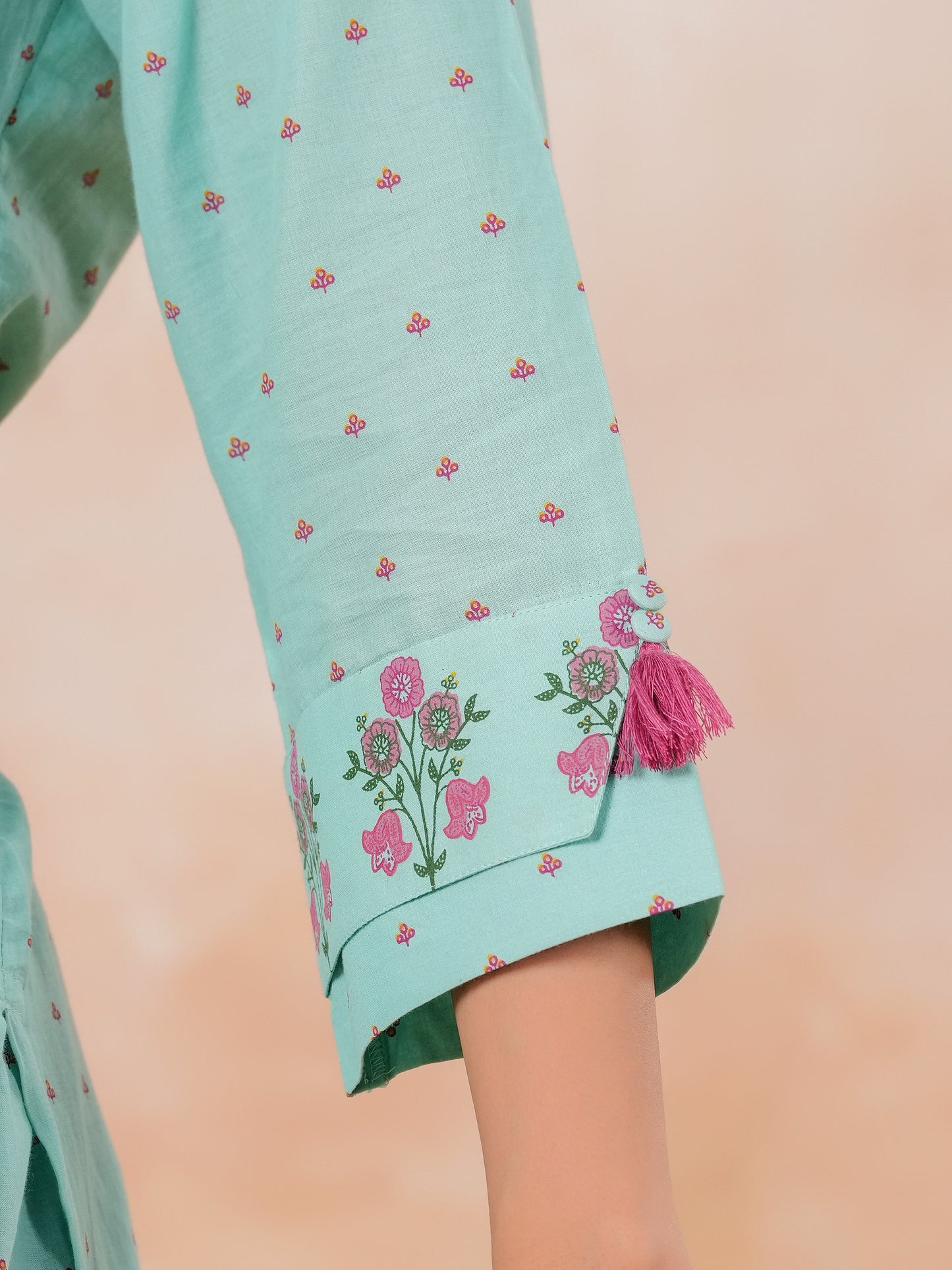 Soft Cotton Floral Straight Turquoise Kurta