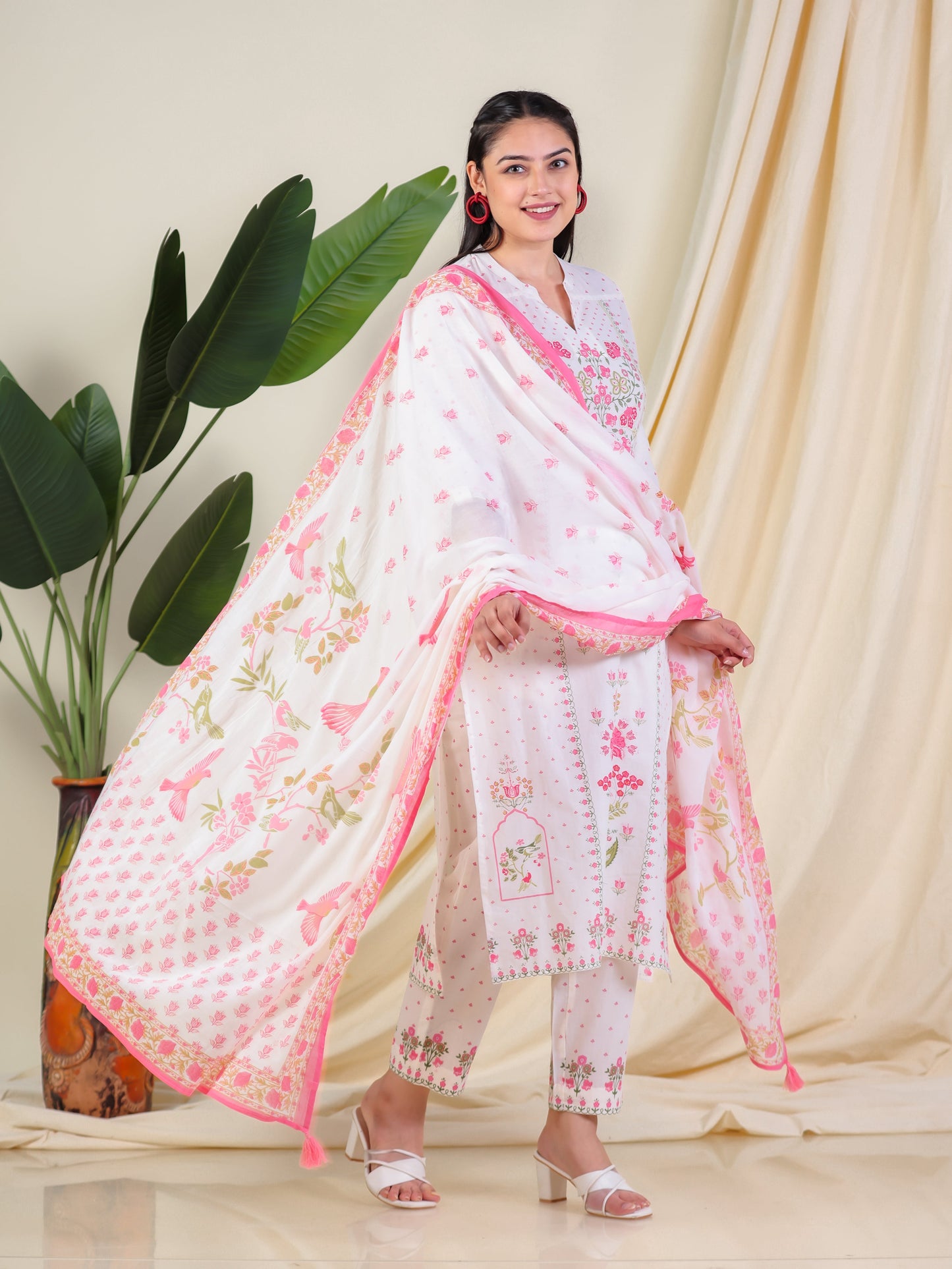 Cotton Voile Floral Off White Dupatta