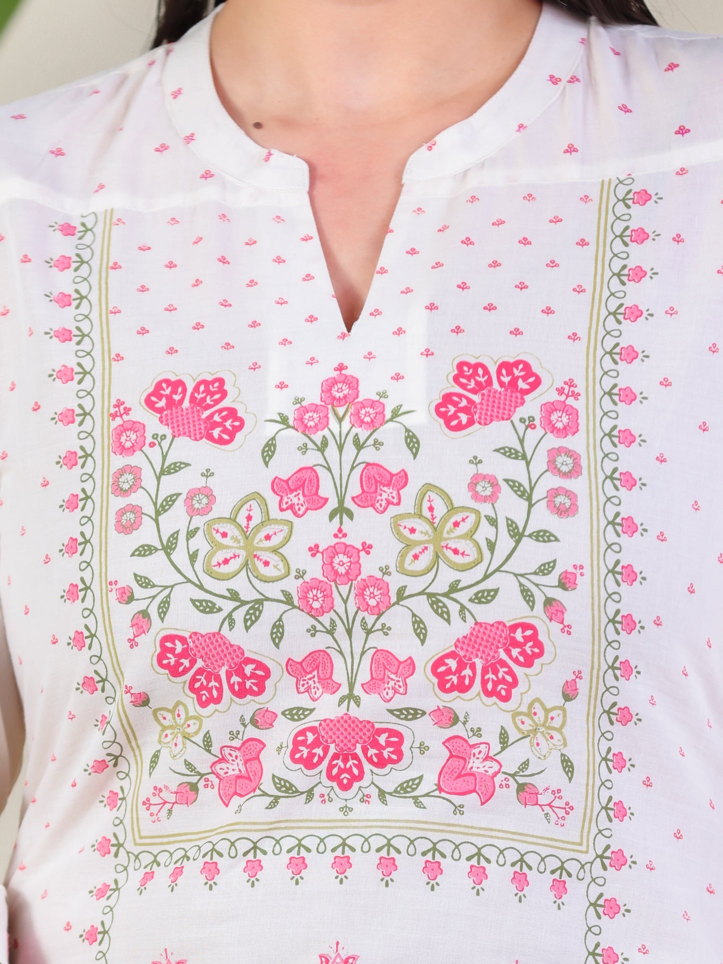 Soft Cotton Floral Straight Off White Kurta