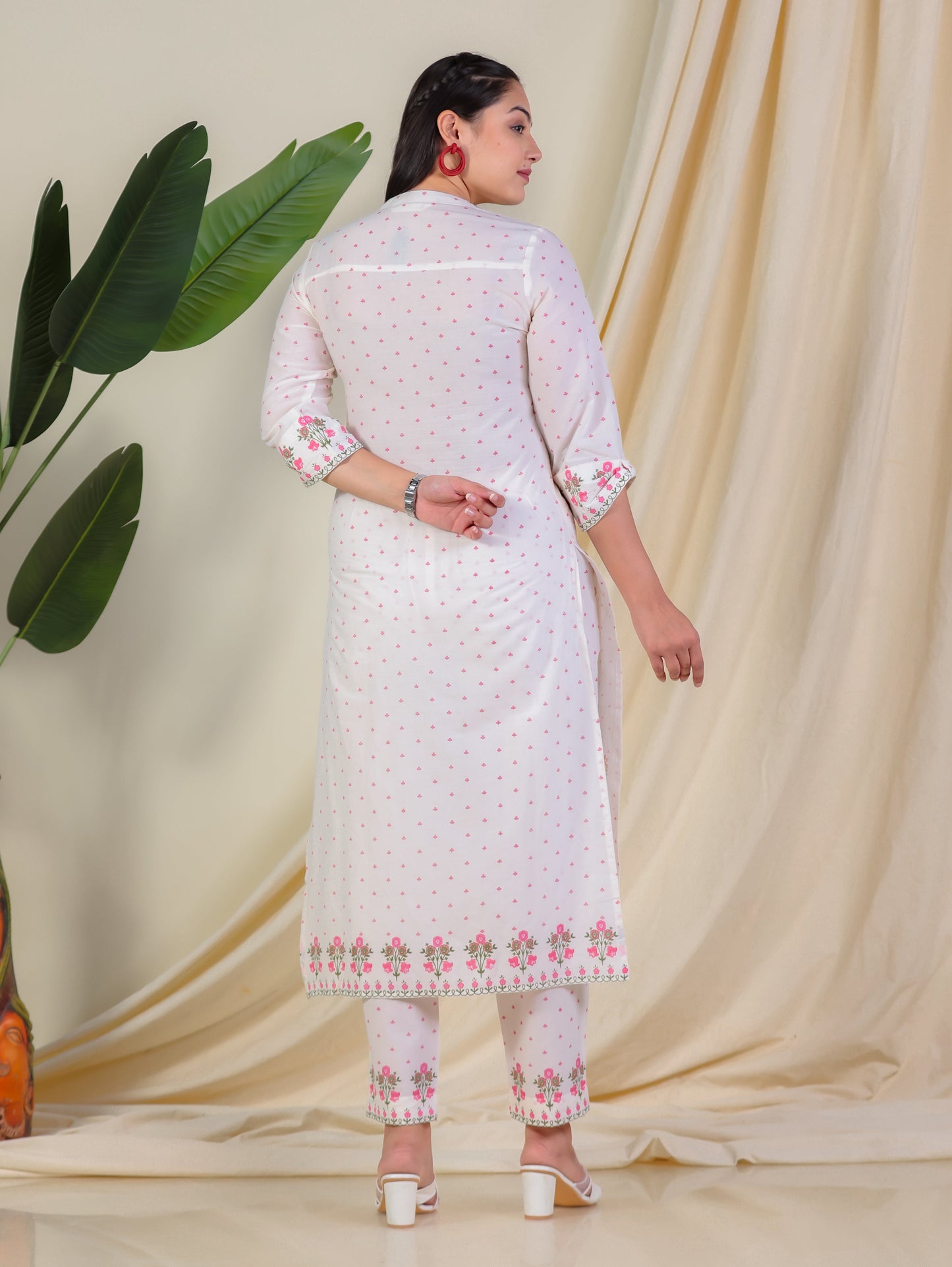Soft Cotton Floral Straight Off White Kurta