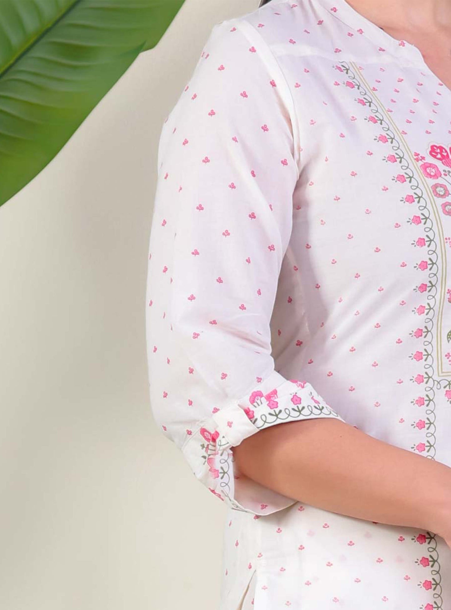 Soft Cotton Floral Straight Off White Kurta