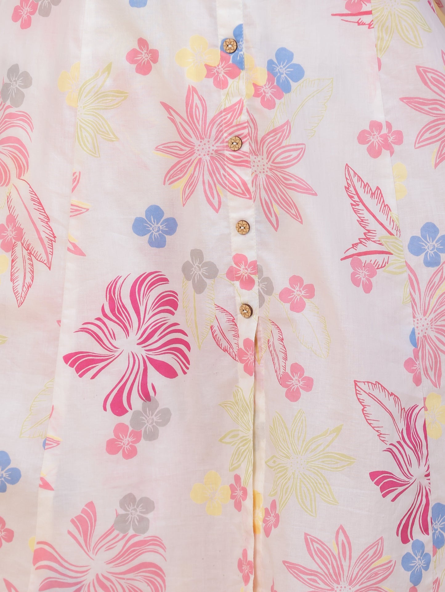 Soft Cotton Floral High Low Off White Kurta