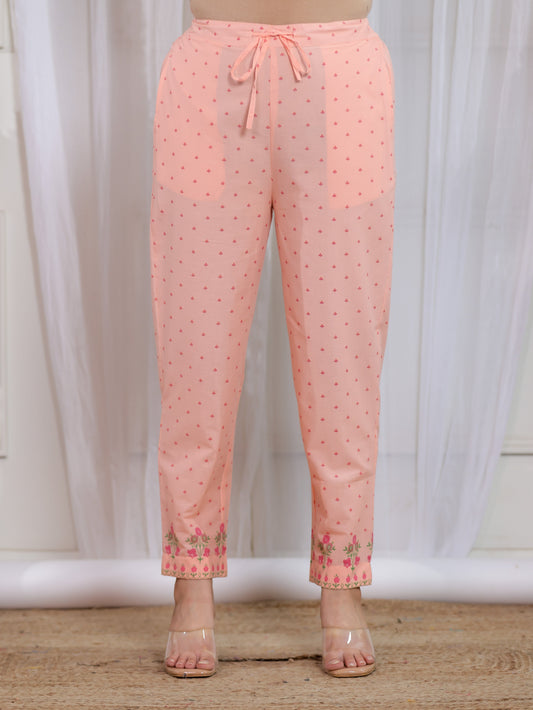 Soft Cotton Floral Peach Tapered Trousers