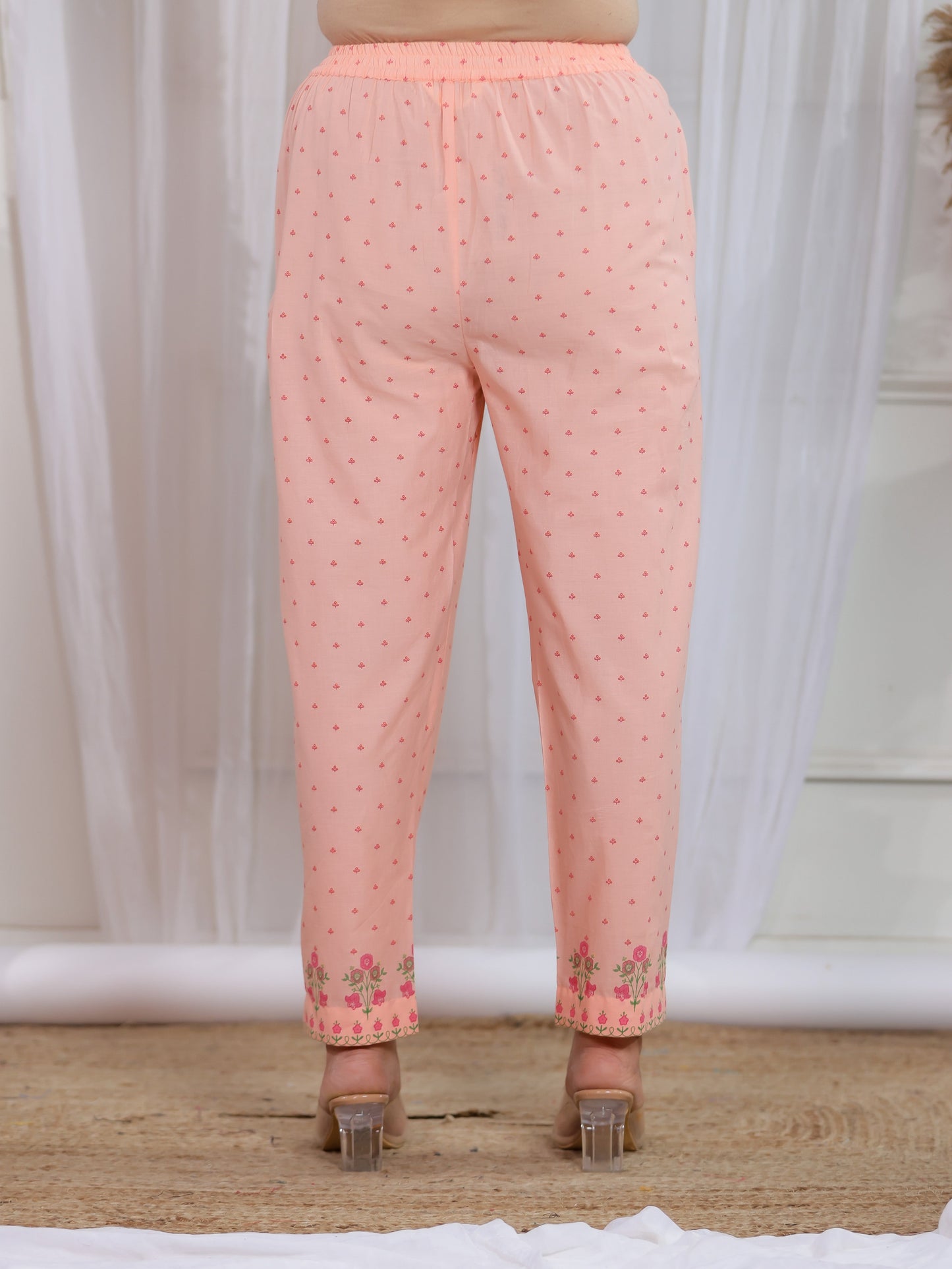Soft Cotton Floral Peach Tapered Trousers