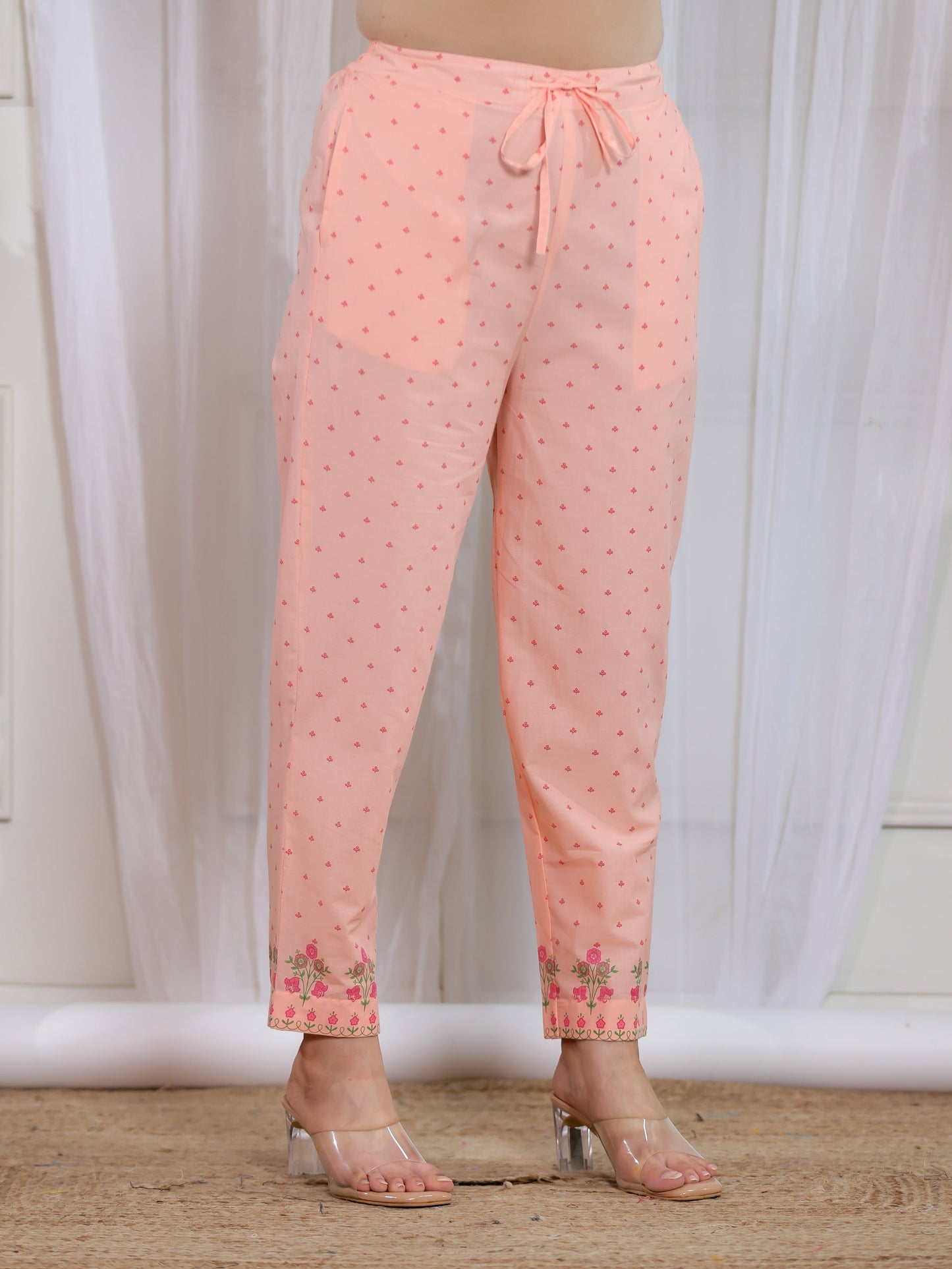 Soft Cotton Floral Straight Peach Kurta