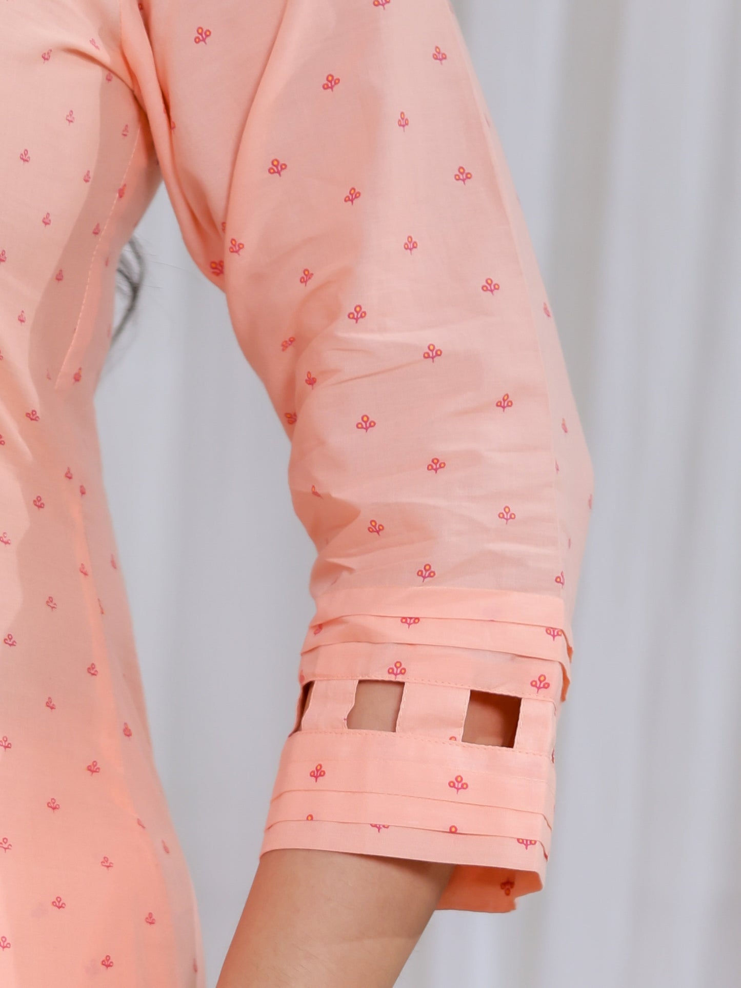 Soft Cotton Floral Straight Peach Kurta