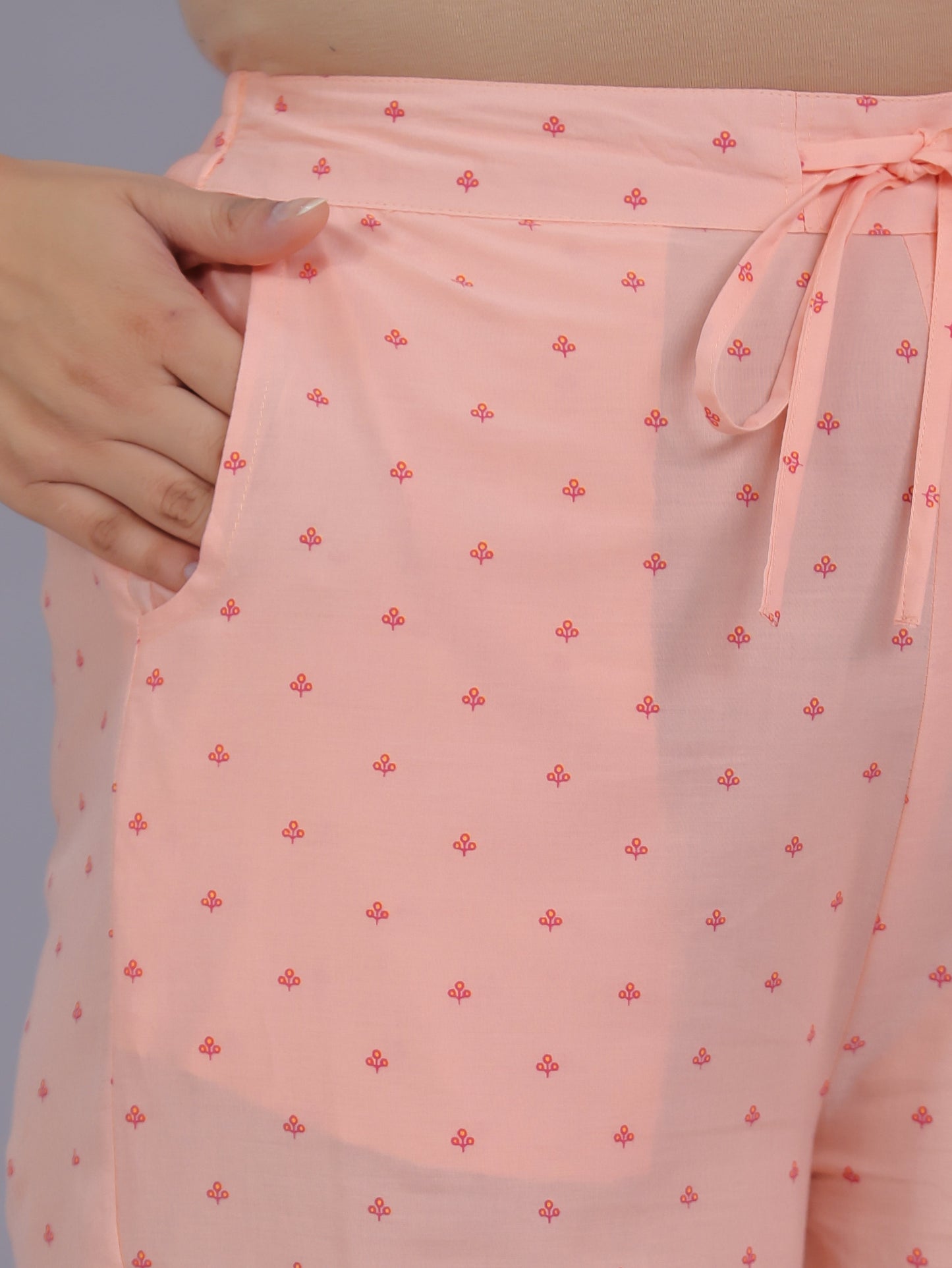 Soft Cotton Floral Peach Straight Trousers
