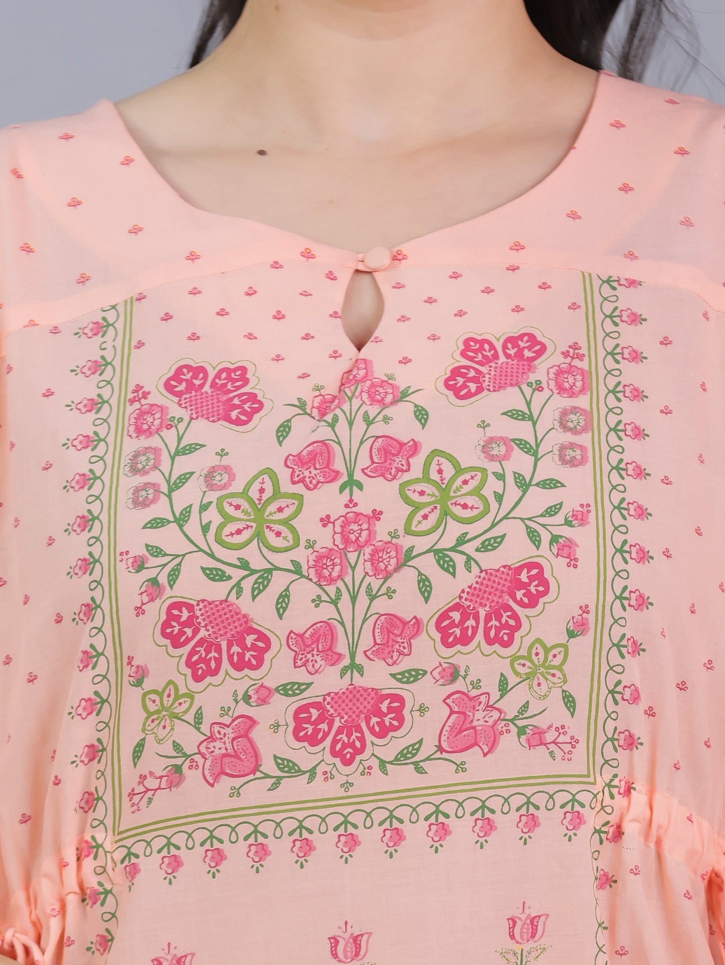 Soft Cotton Floral Kaftan Peach Kurta