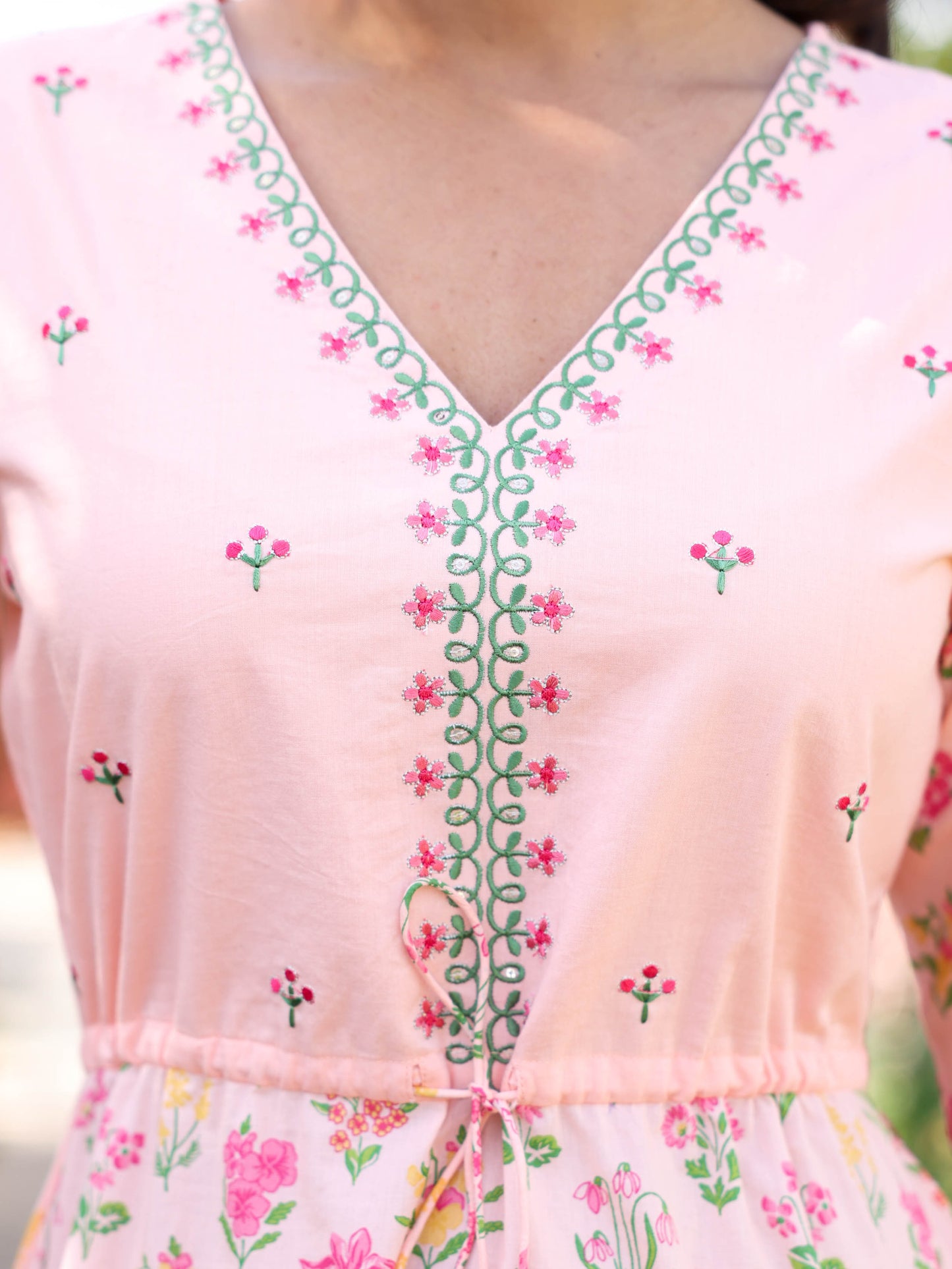 Embroidered Soft Cotton Floral Anarkali Peach Dress