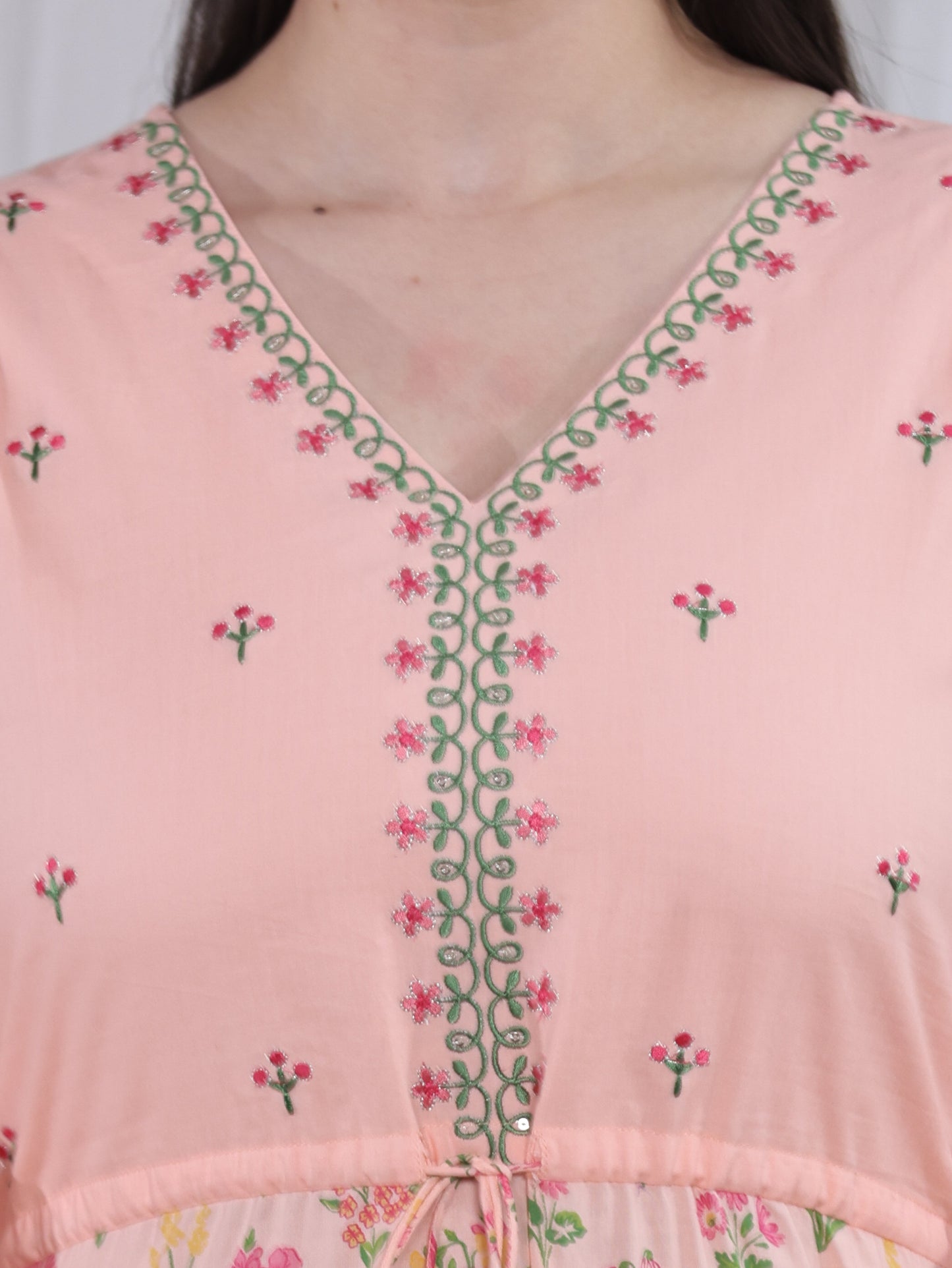 Embroidered Soft Cotton Floral Anarkali Peach Dress