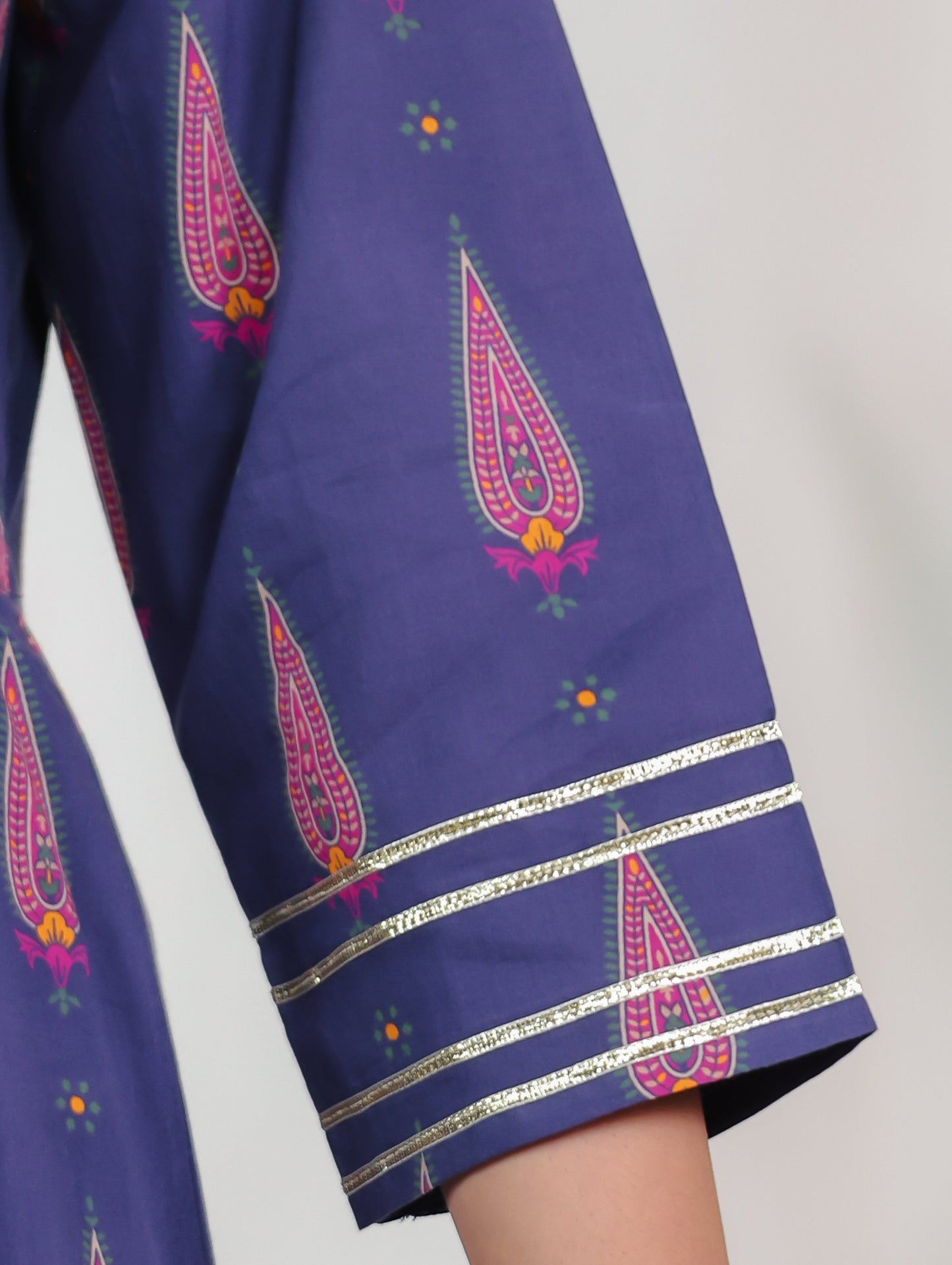 Soft Cotton Mughal Print Anarkali Purple Kurta