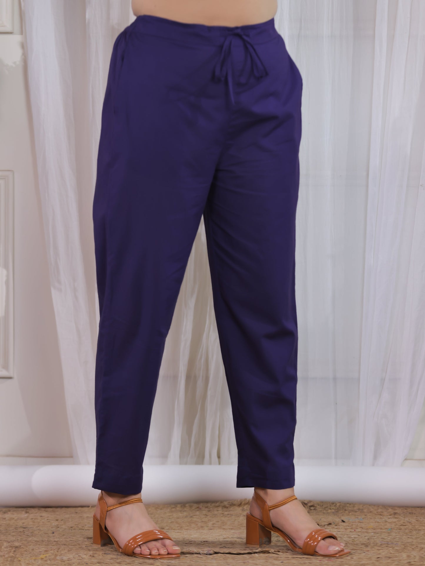 Soft Cotton Geometric Flared Navy Blue Kurta