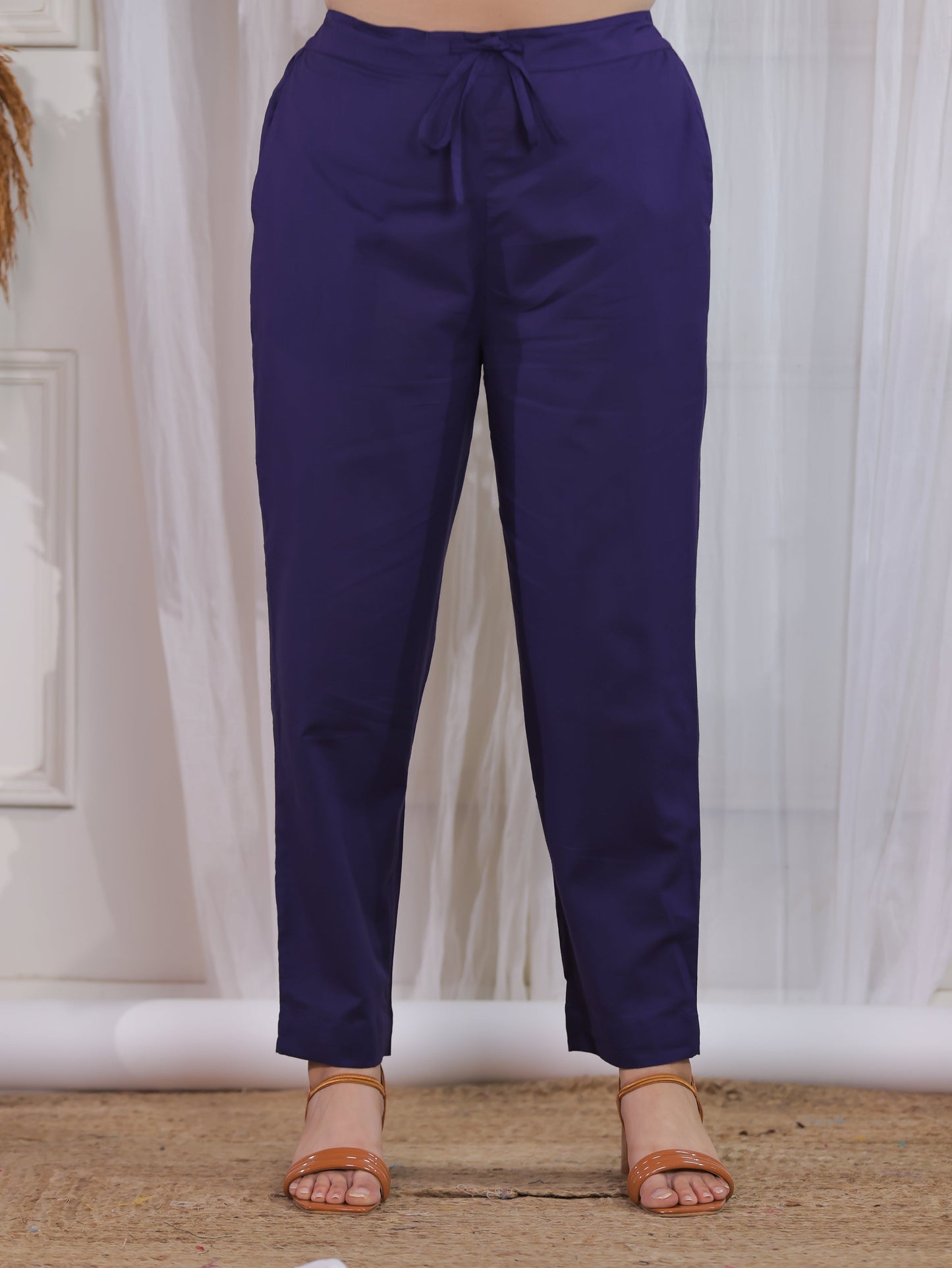 Soft Cotton Geometric Flared Navy Blue Kurta