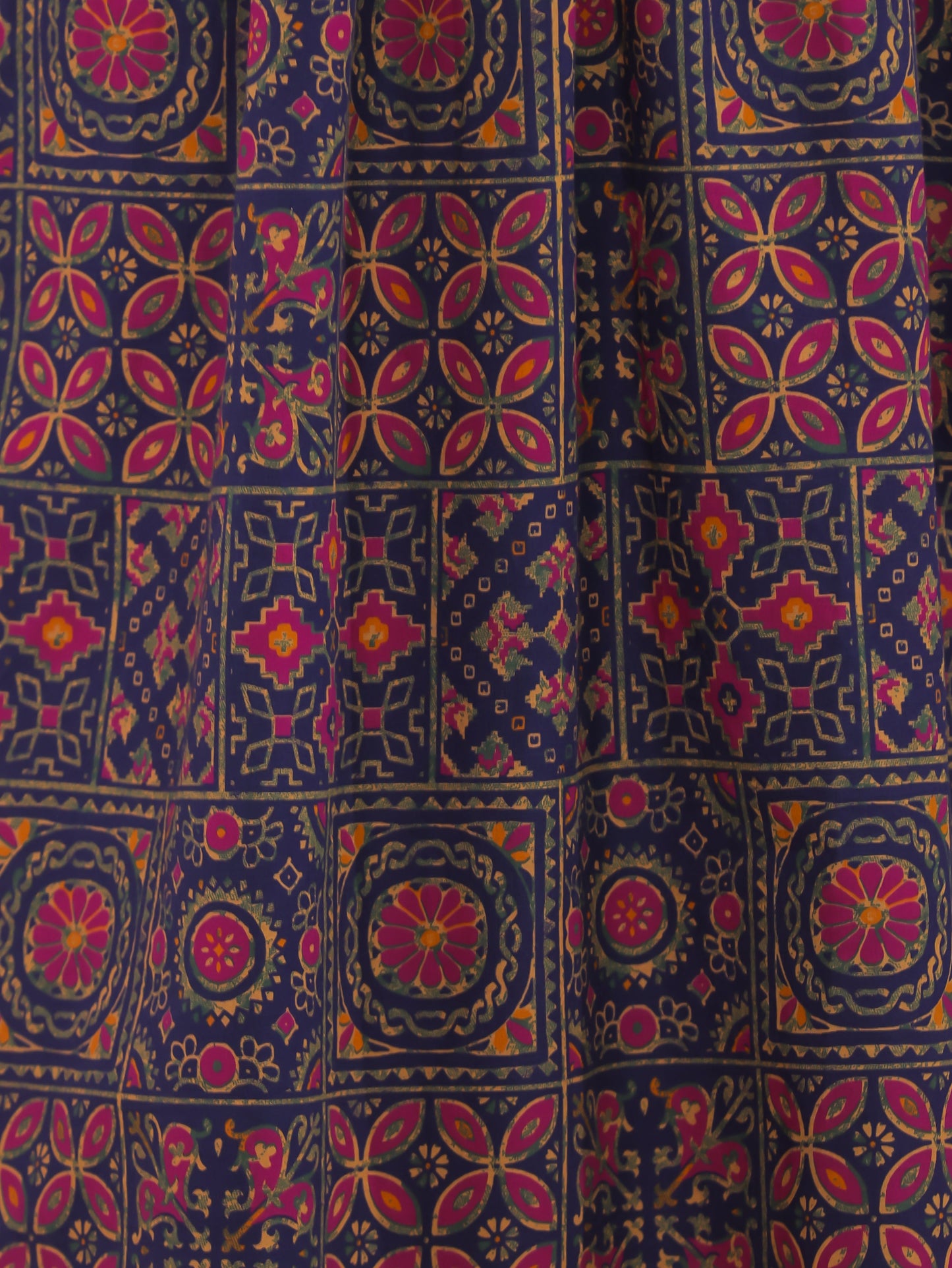 Soft Cotton Geometric Flared Navy Blue Kurta