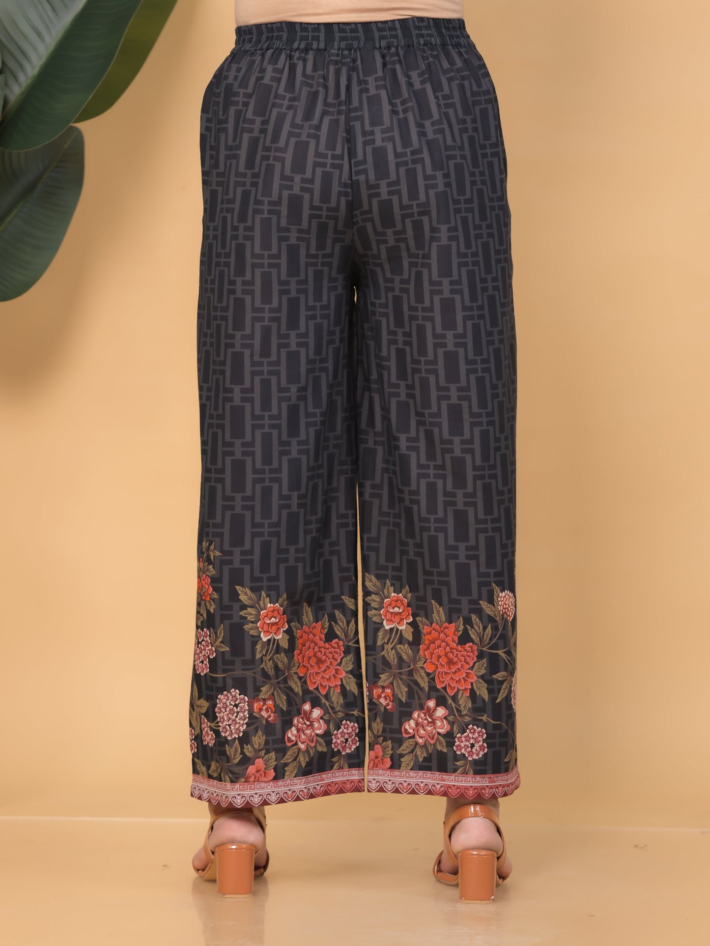 Soft Cotton Placement Print Black Palazzo