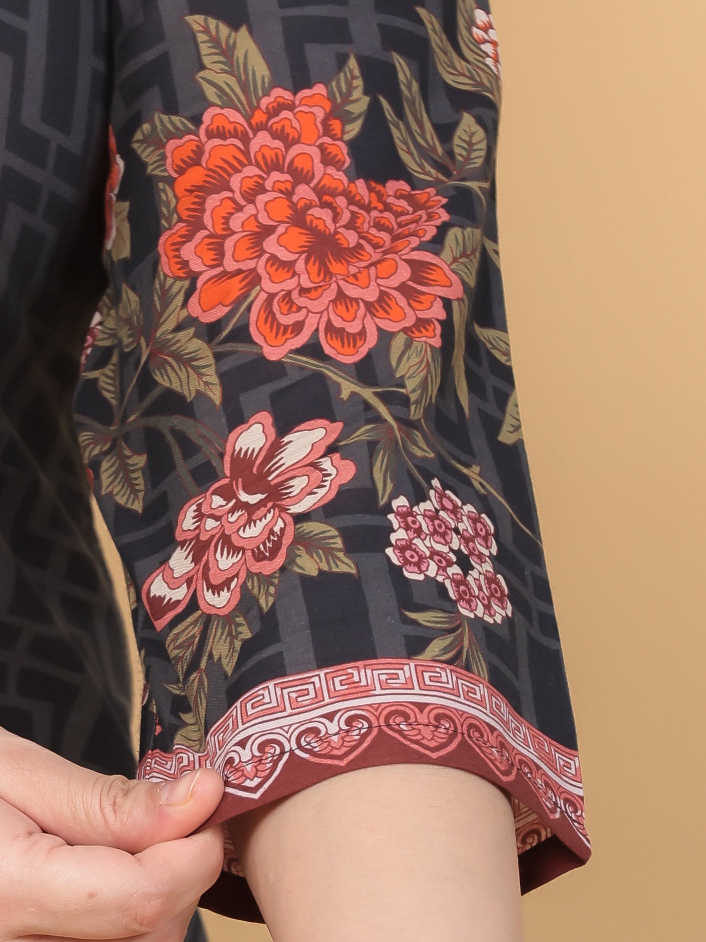 Embroidered Soft Cotton Placement Print Straight Black Kurta