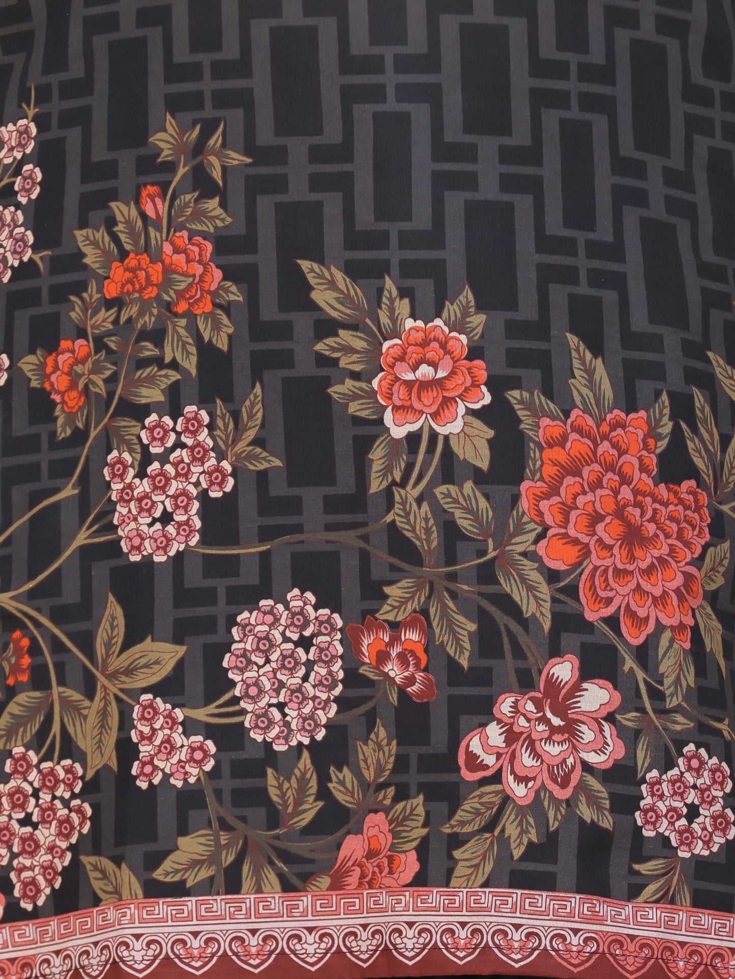 Embroidered Soft Cotton Placement Print Straight Black Kurta