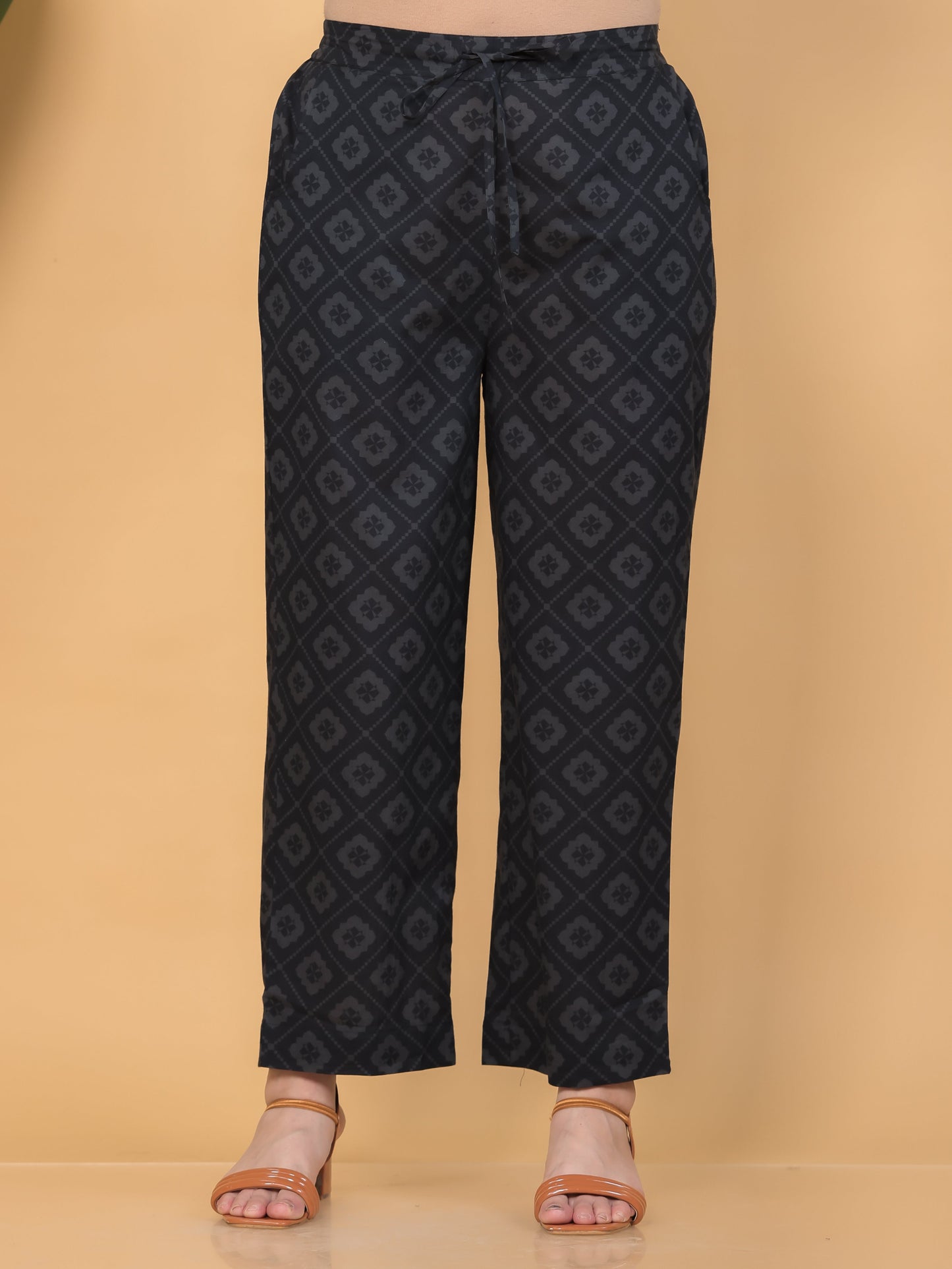 Soft Cotton Floral Black Straight Trousers
