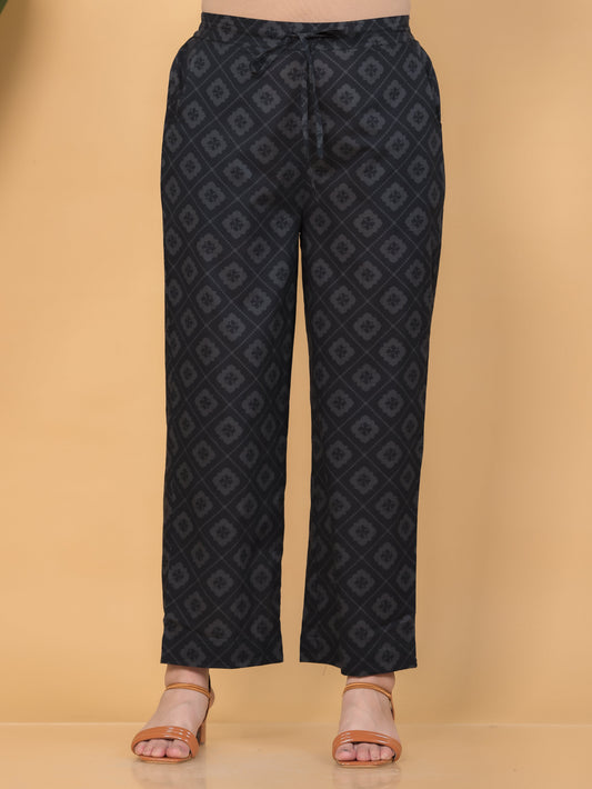 Soft Cotton Floral Black Straight Trousers