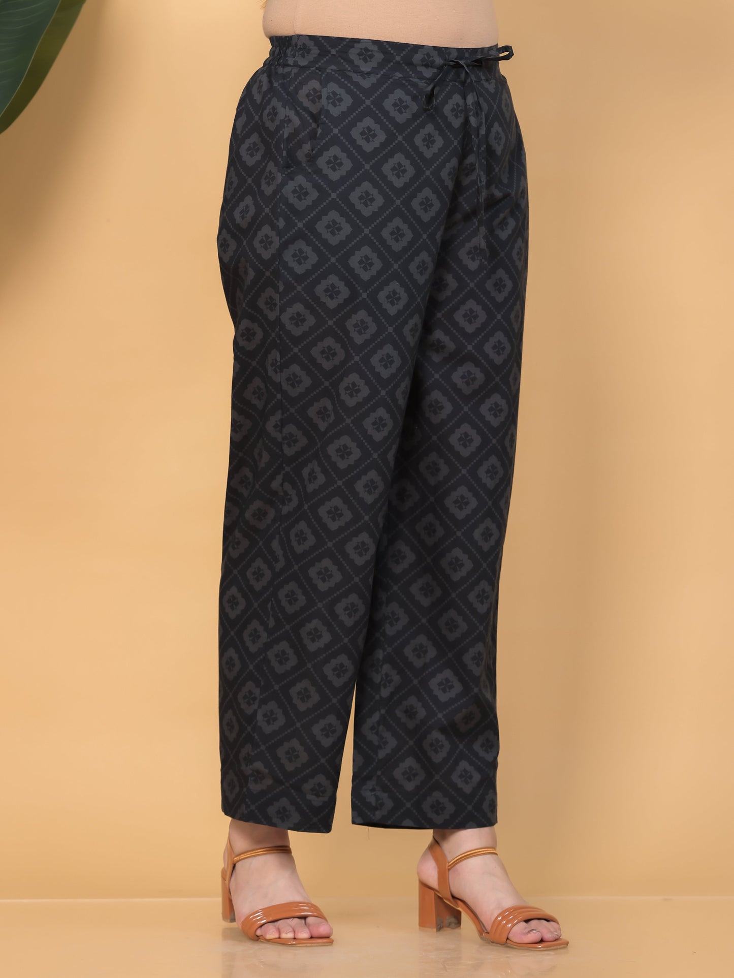 Soft Cotton Floral Black Straight Trousers