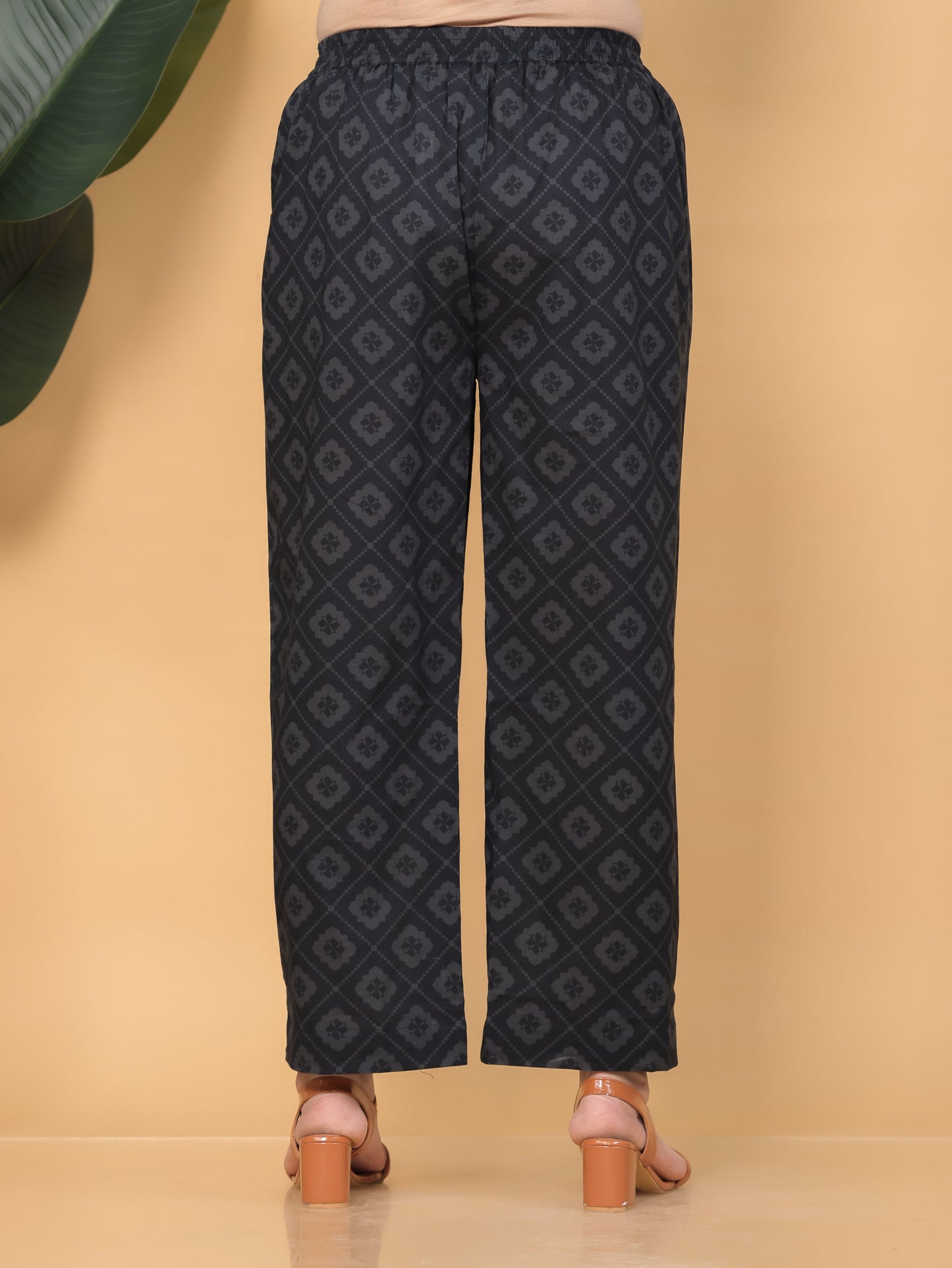 Soft Cotton Floral Black Straight Trousers