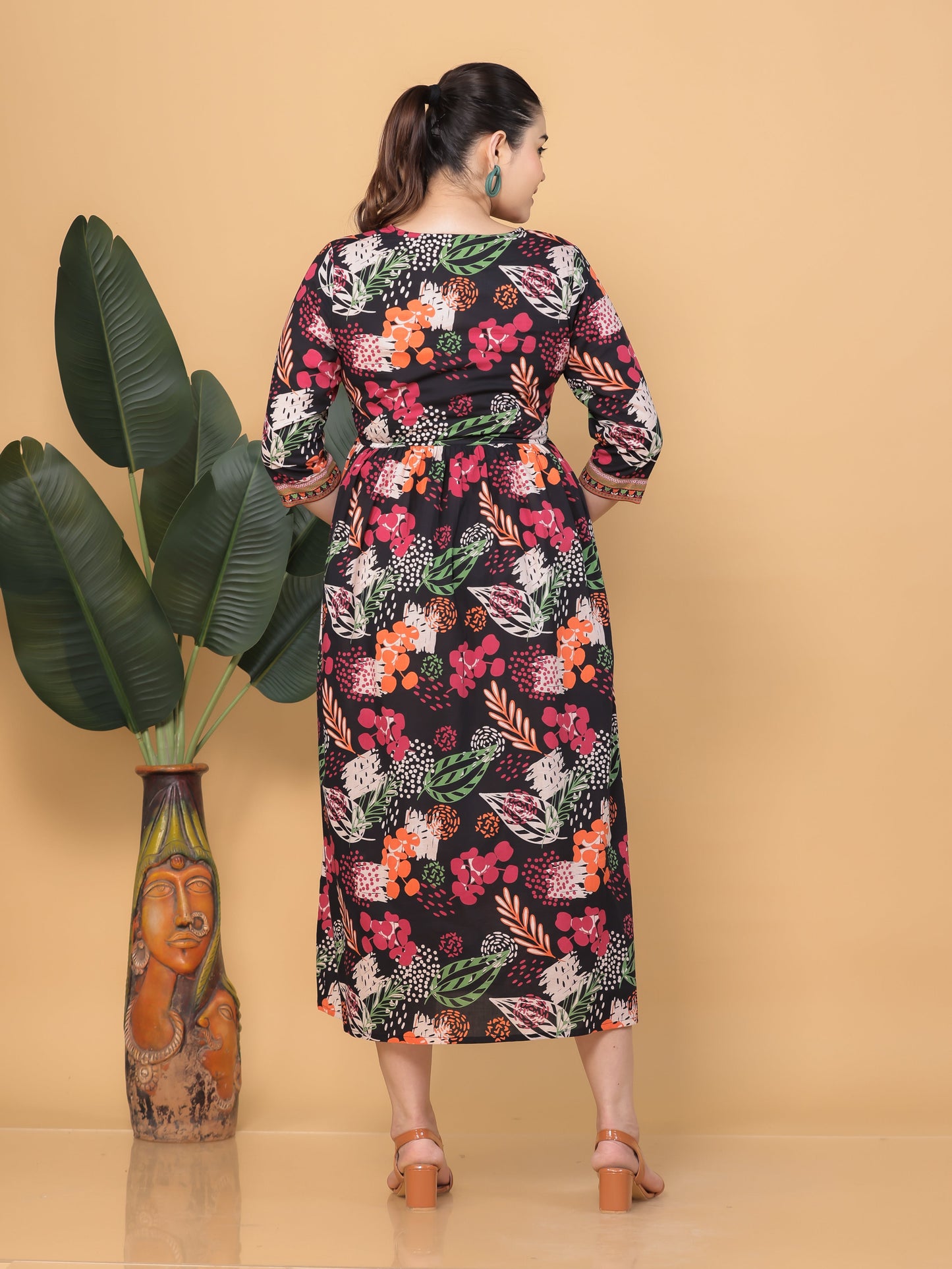 Soft Cotton Floral Anarkali Black Dress
