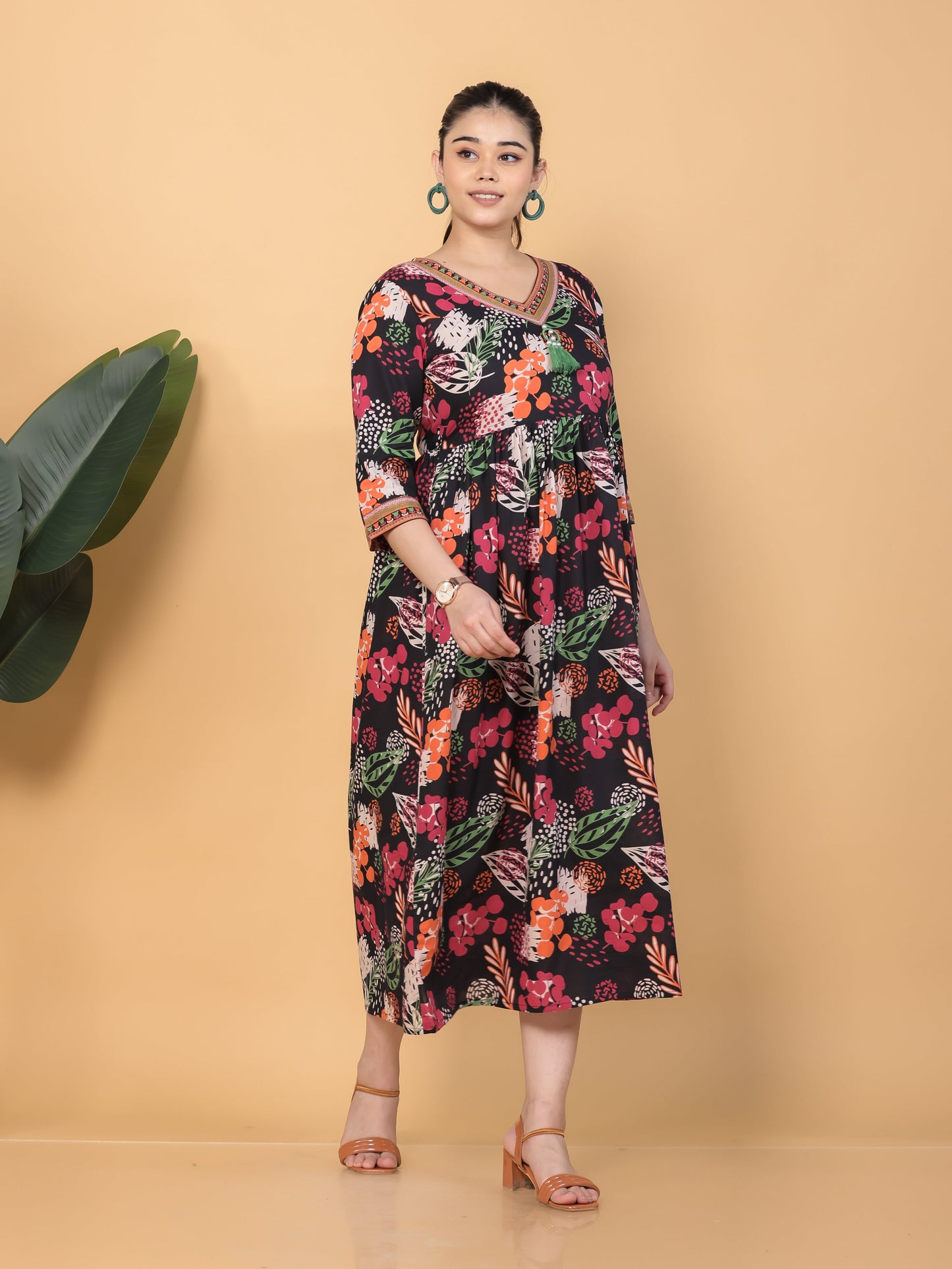 Soft Cotton Floral Anarkali Black Dress