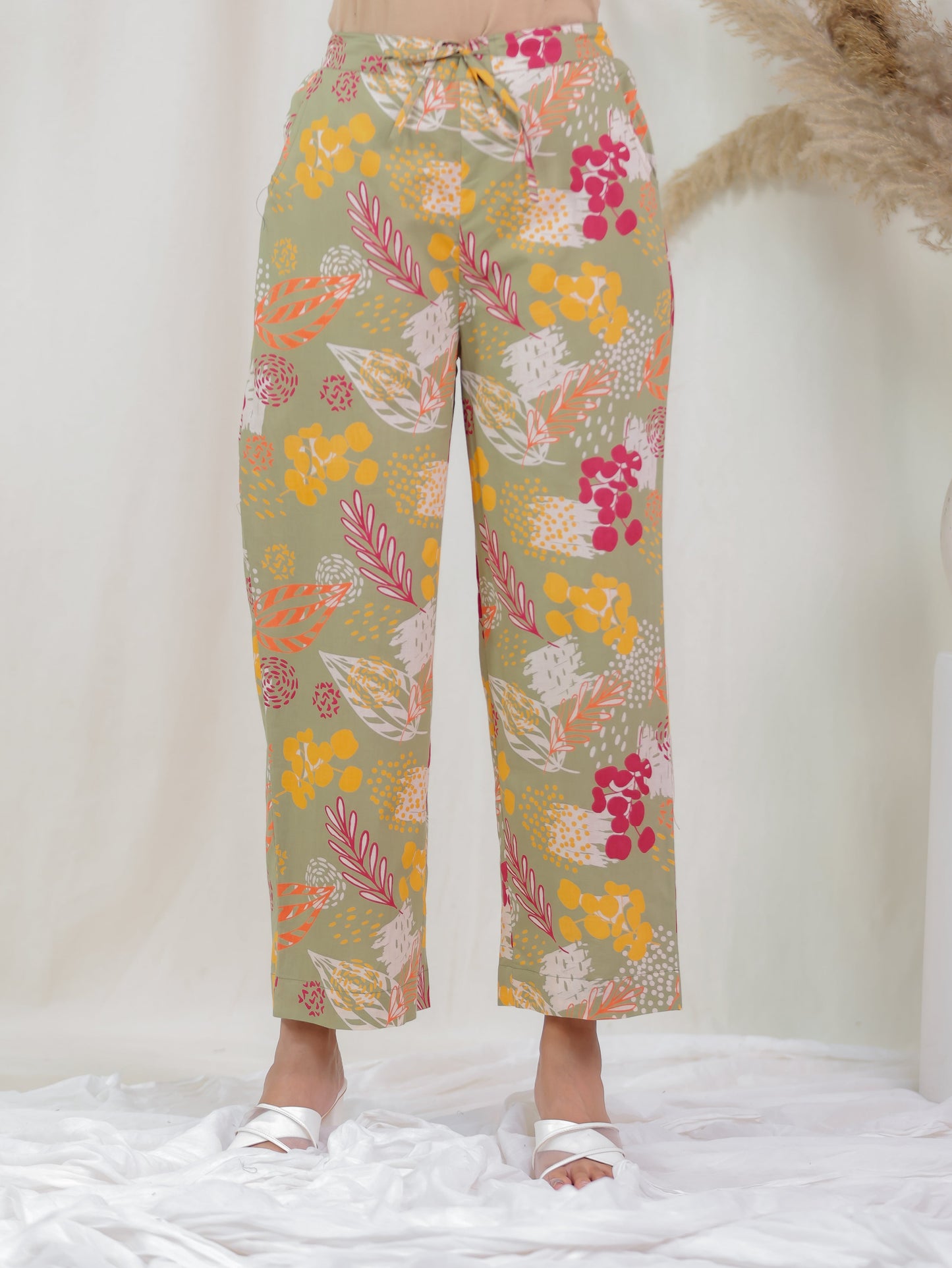 Soft Cotton Foliage Olive Tapered Trousers