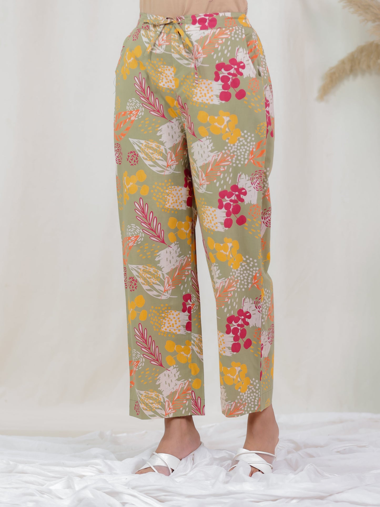 Soft Cotton Foliage Olive Tapered Trousers