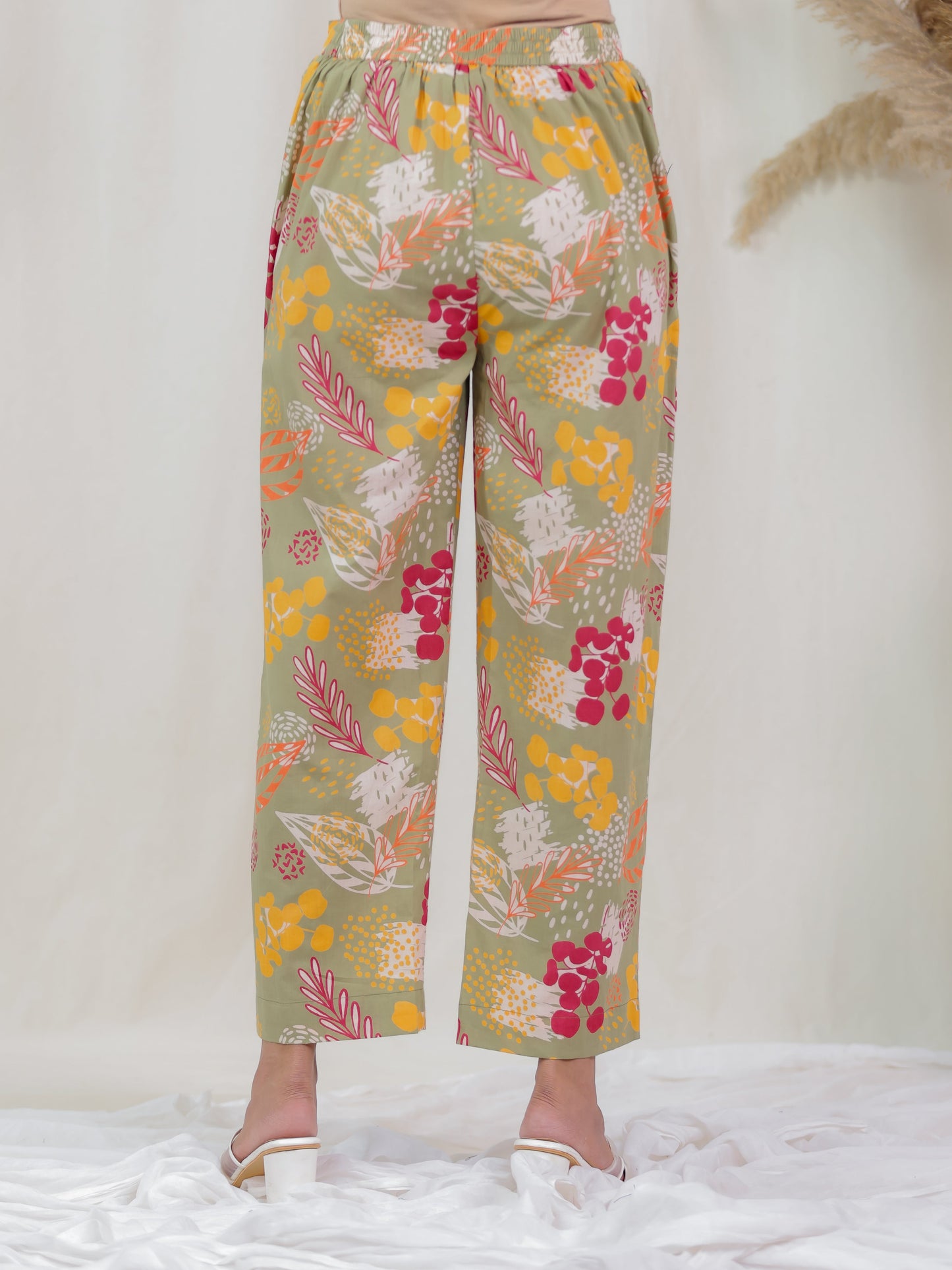 Soft Cotton Foliage Olive Tapered Trousers