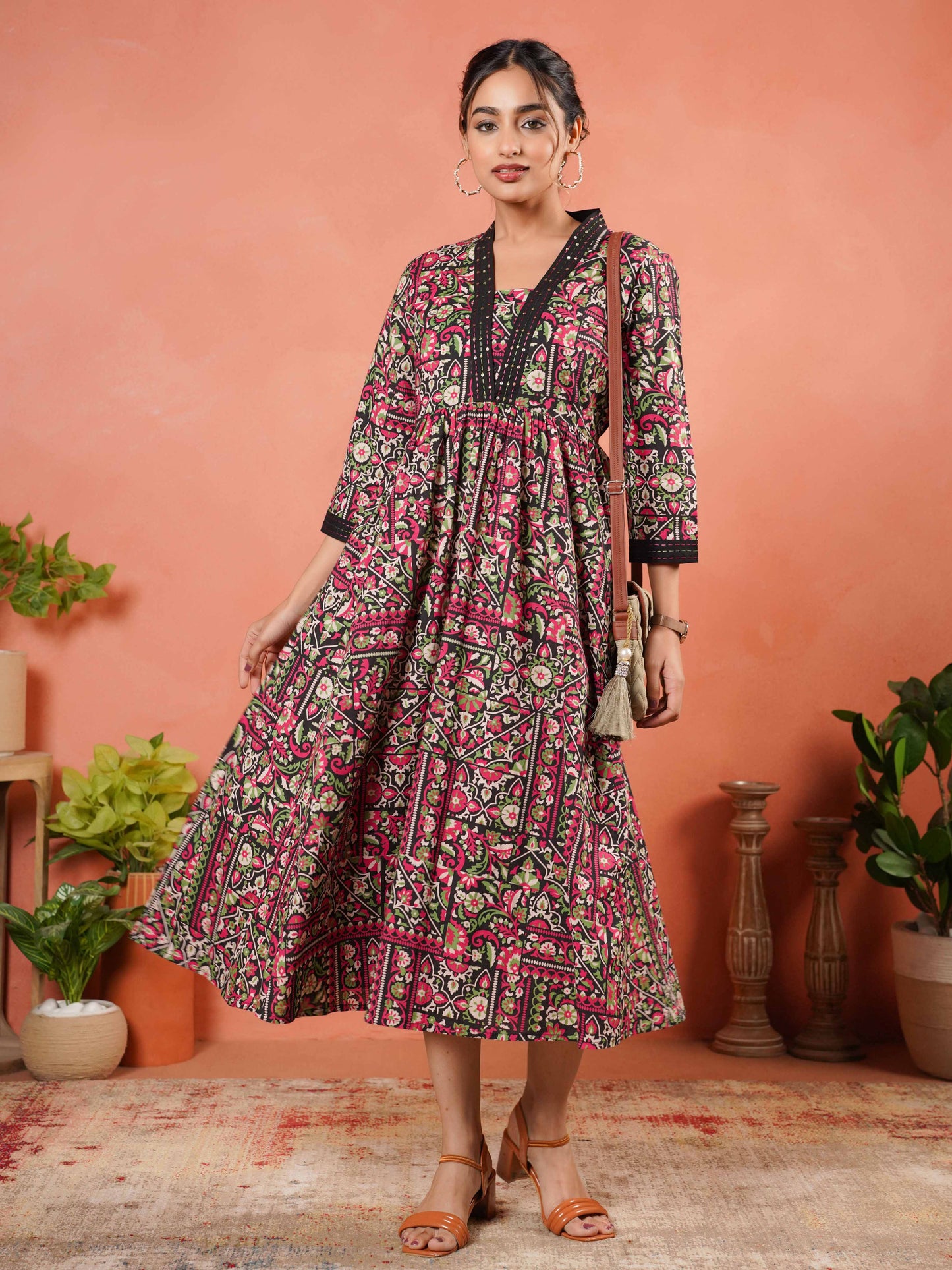 Soft Cotton Floral Anarkali Multicolor Dress