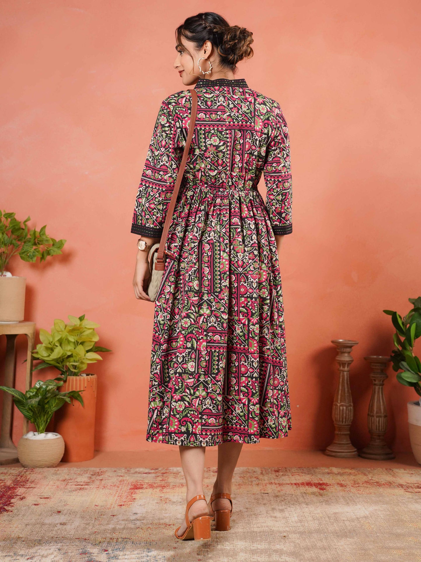 Soft Cotton Floral Anarkali Multicolor Dress