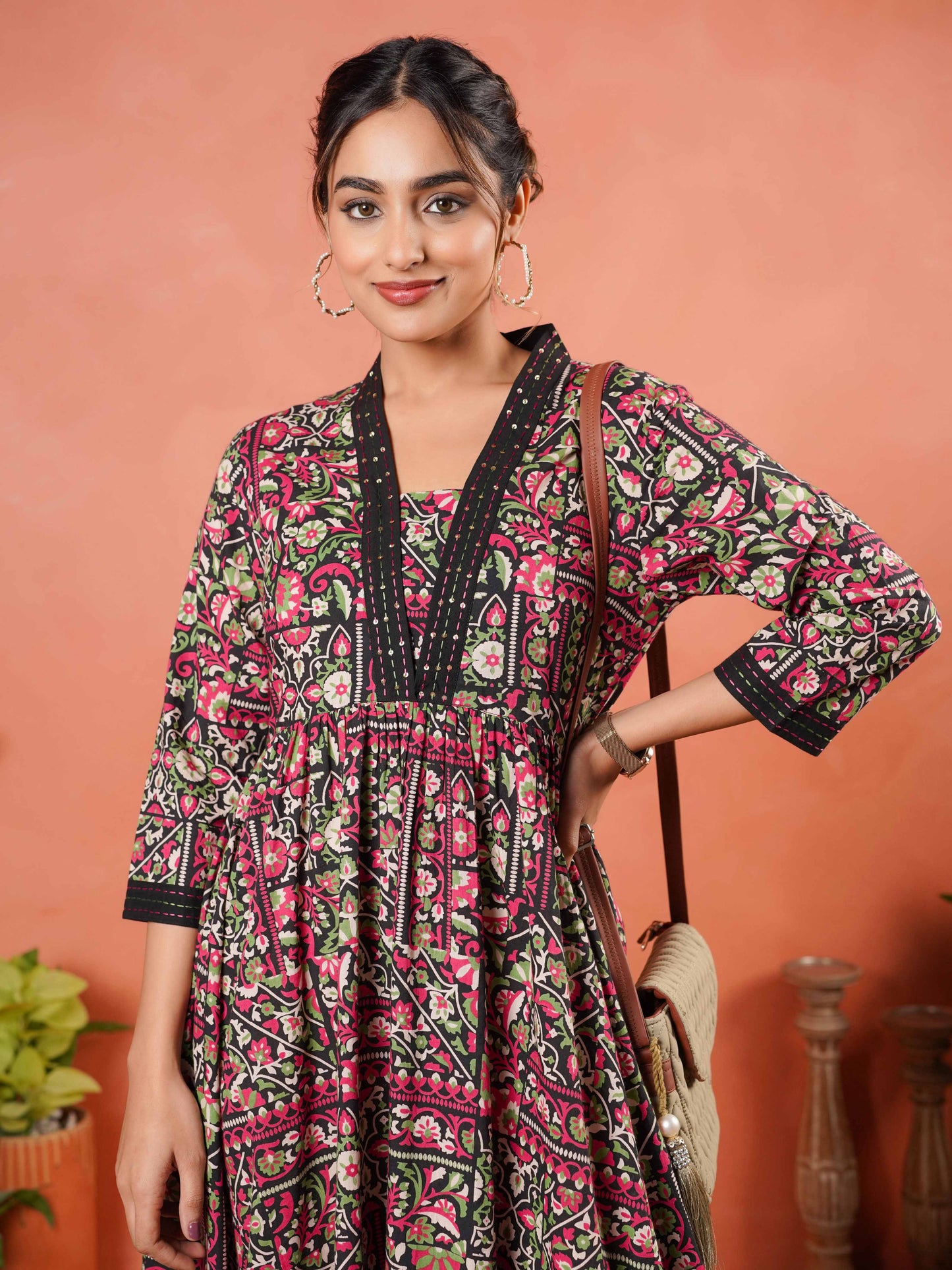 Soft Cotton Floral Anarkali Multicolor Dress