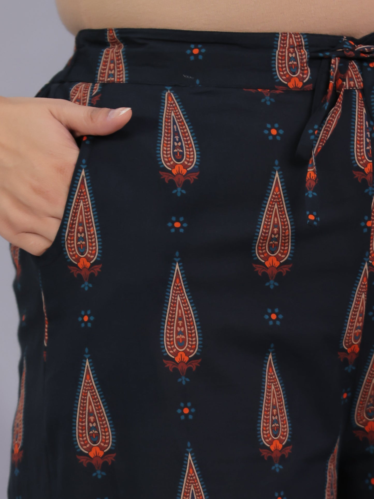 Soft Cotton Geometric Anarkali Black Kurta