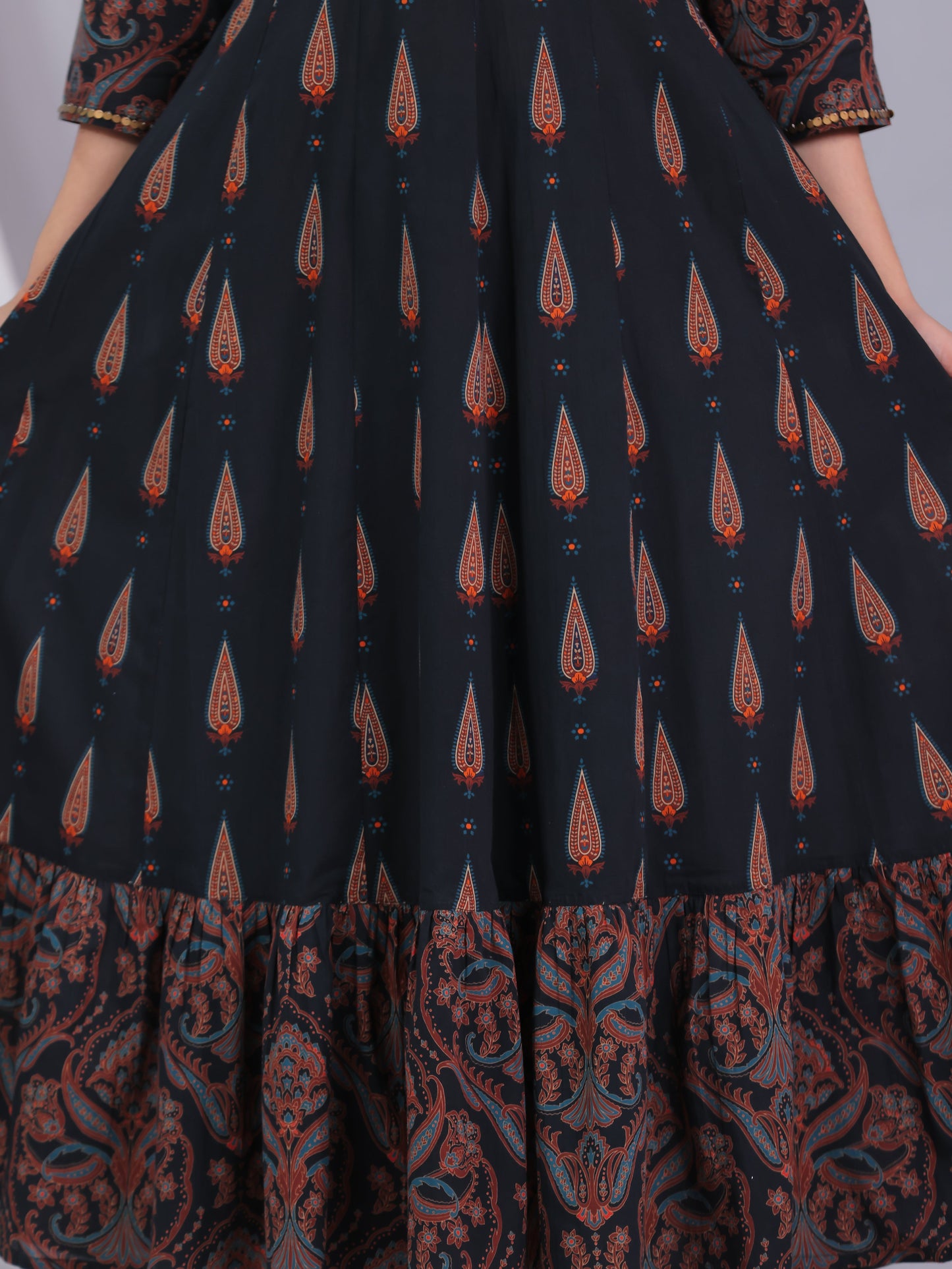 Soft Cotton Geometric Anarkali Black Kurta