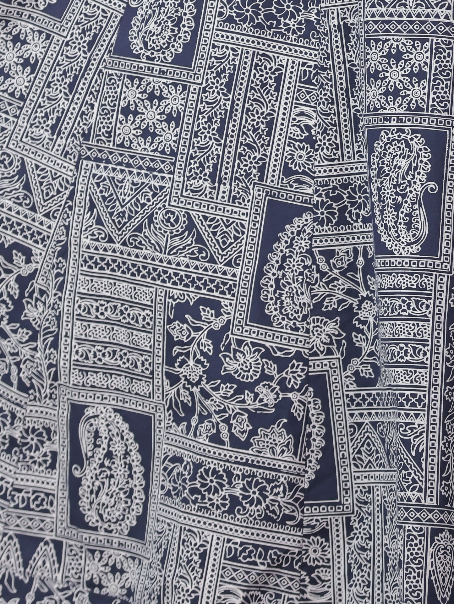 Embroidered Soft Cotton Patchwork Anarkali Navy Blue Kurta