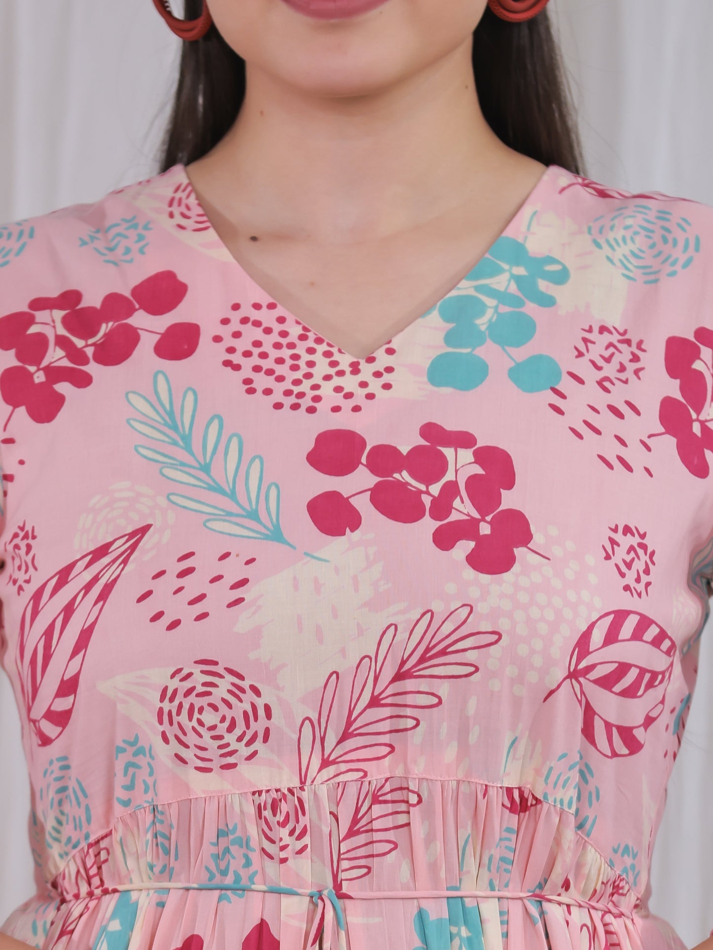 Soft Cotton Floral Anarkali Peach Dress