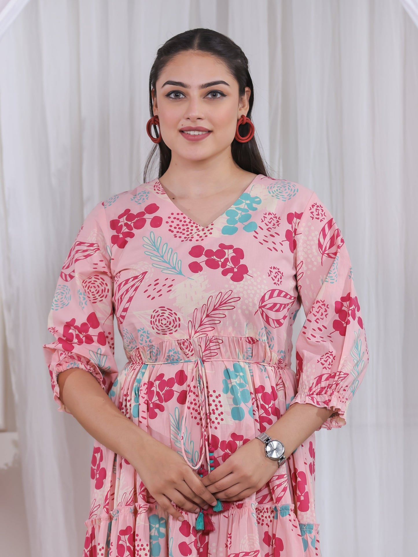 Soft Cotton Floral Anarkali Peach Dress