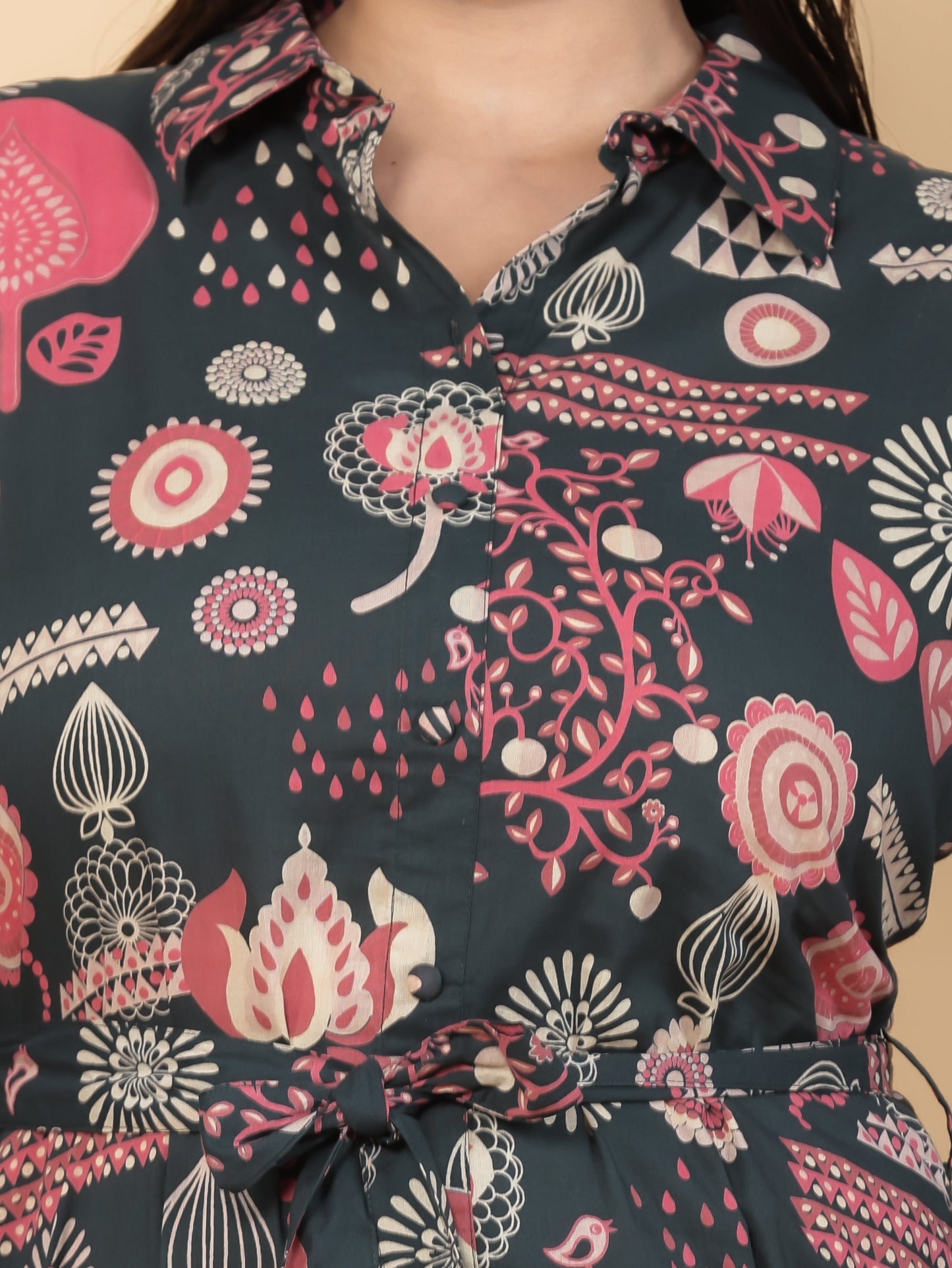 Soft Cotton Floral Flared Multicolor Dress