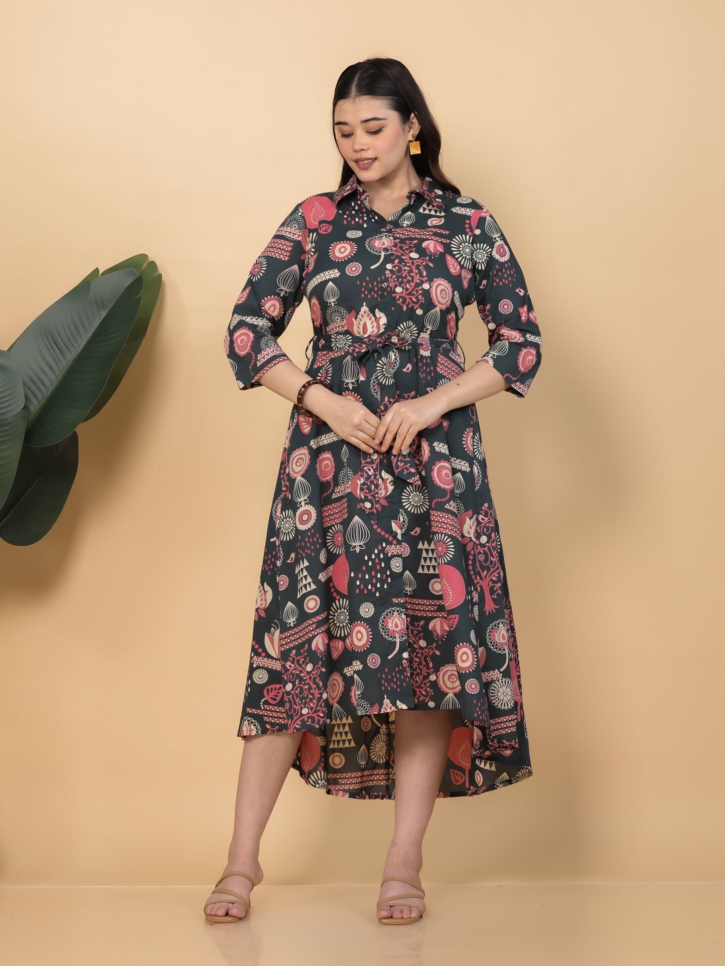 Soft Cotton Floral Flared Multicolor Dress